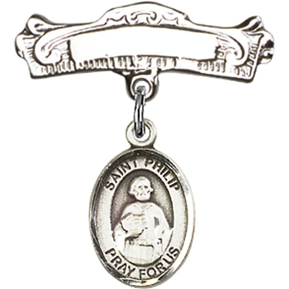 Sterling Silver Baby Badge with St. Philip The Apostle Charm - 7/8