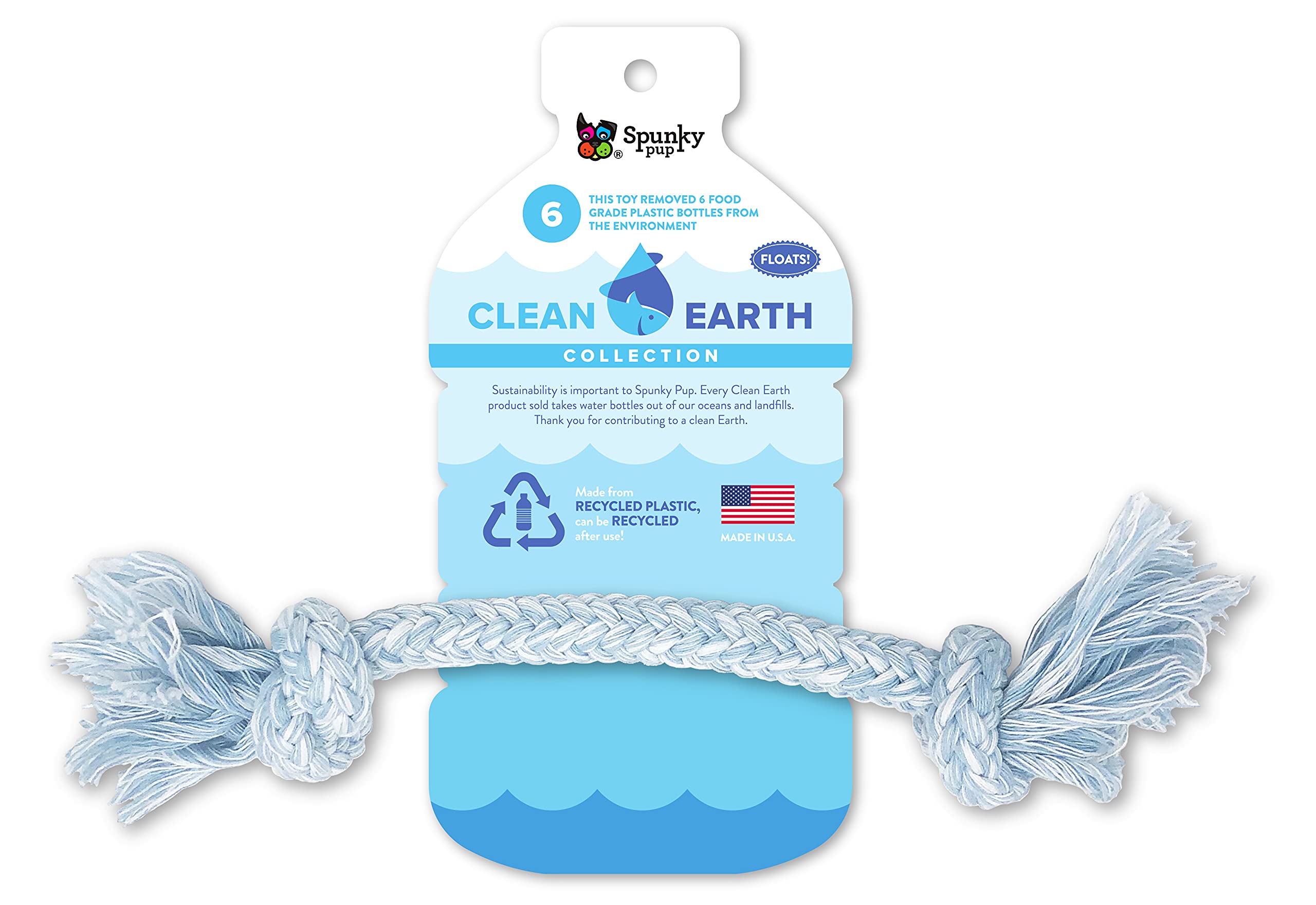 Spunky Pup Clean Earth Recycled Rope Dog Toy - Eco-Friendly Chew Toy Made from 100% Recycled Plastic Bottles | USA Made Medium Blue Dog Rope | Perfect for Fetch, Tug-of-War & Interactive Play