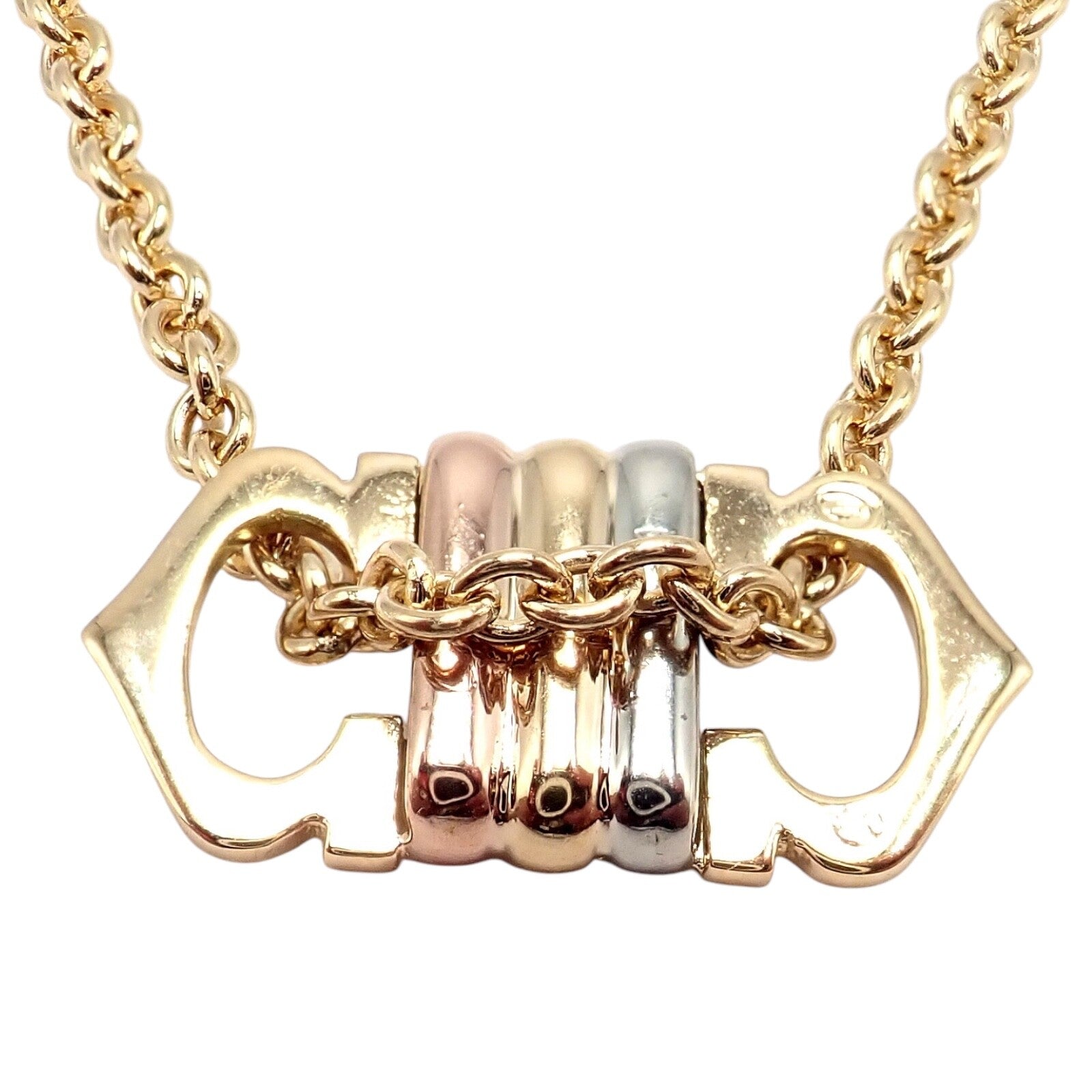 Authentic Cartier 18k Tri-Color Gold Double C Charm Pendant Necklace for Women - Luxury Jewelry Gift for Anniversary, Birthday & Special Occasions
