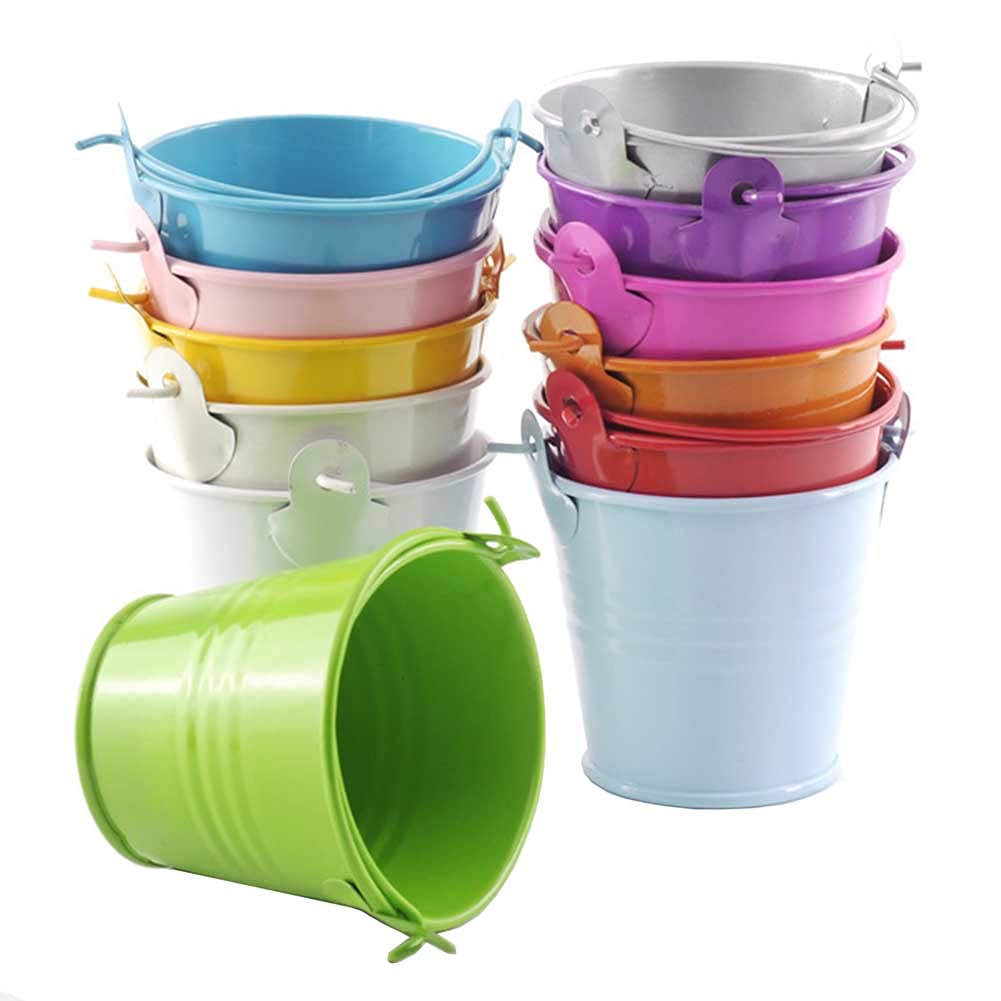 6 Pcs Mini Metal Buckets 2.1 Inch Small Pails with Handles - Perfect for Candy, Snacks, Votive Candles, Small Plants & Home Decor - Great for Parties, Weddings, Baby Showers & DIY Crafts (Color Random)