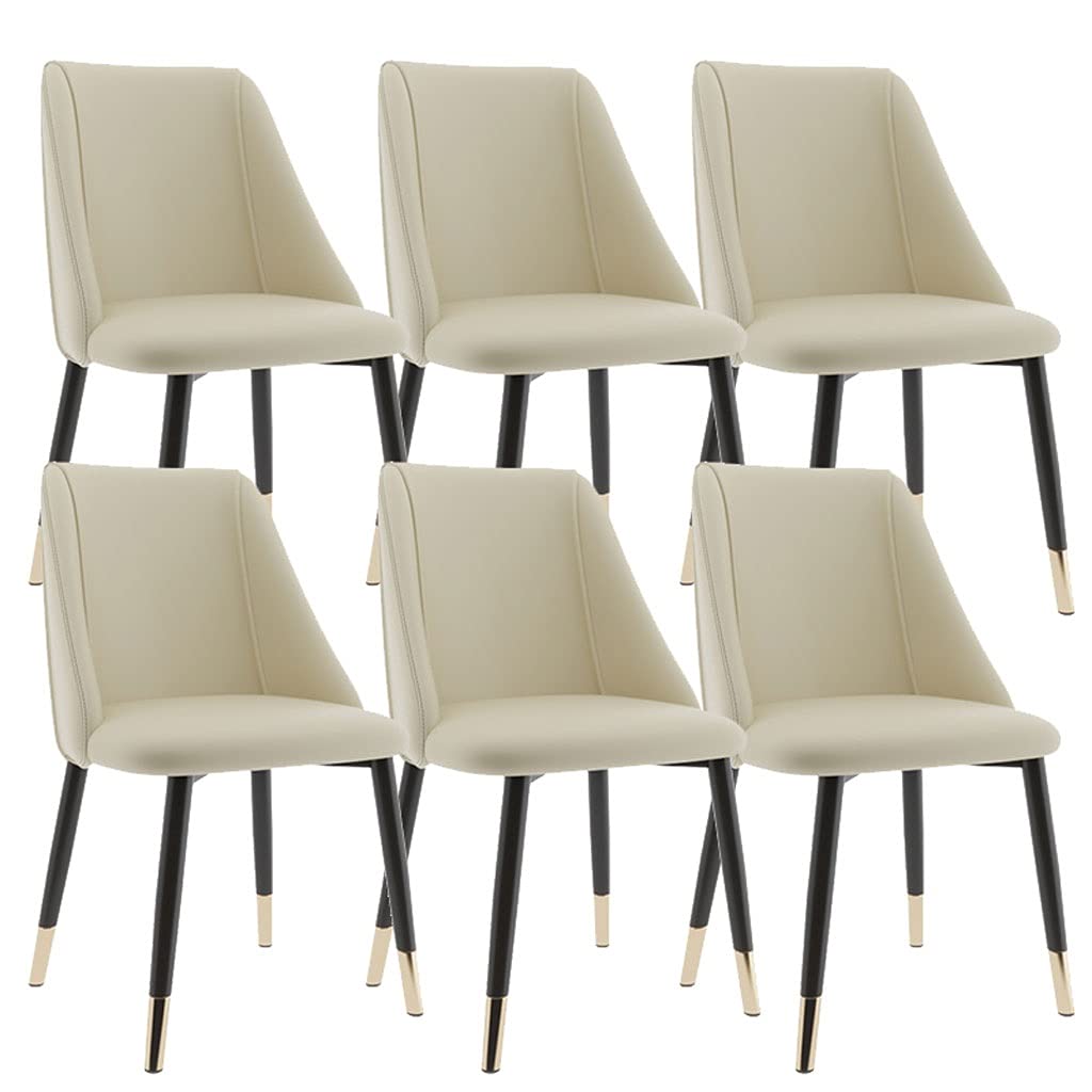 Modern Leather Dining Chairs Set of 6 - Beige Upholstered Restaurant Chairs with Golden Metal Legs for Home, Kitchen & Commercial Use | Elegant Seating for Dining Rooms, Cafes & Office Spaces