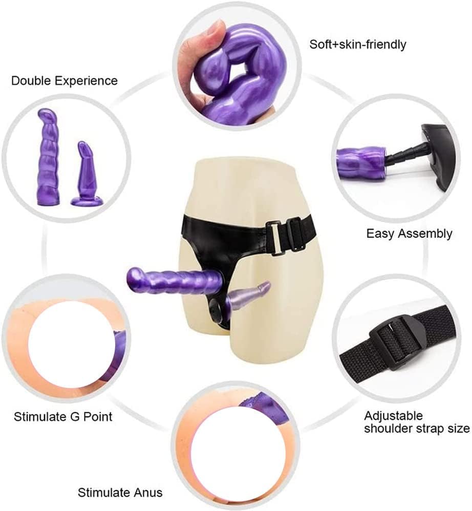 Realistic Strap-On Dildo for Women & Men - Adjustable Harness with 2 Removable Silicone G-Spot Stimulators - Purple Adult Sex Toy for Couples, Lesbian Play & Solo Masturbation - Perfect for Roleplay, Spicing Up Relationships & Intimate Exploration