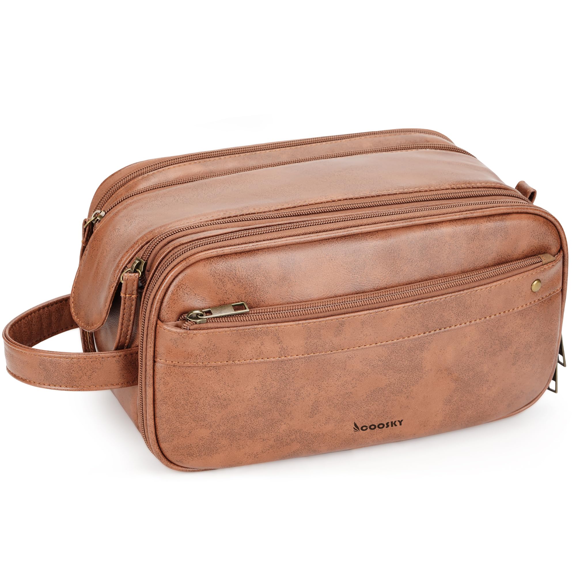 **Premium Travel Toiletry Bag for Men & Women – Large Hanging Organizer, Water-Resistant PU Leather Shaving & Makeup Case – Cruise Ship Essentials, Dopp Kit (Brown) – Perfect for Vacations, Business Trips & Gym Use**