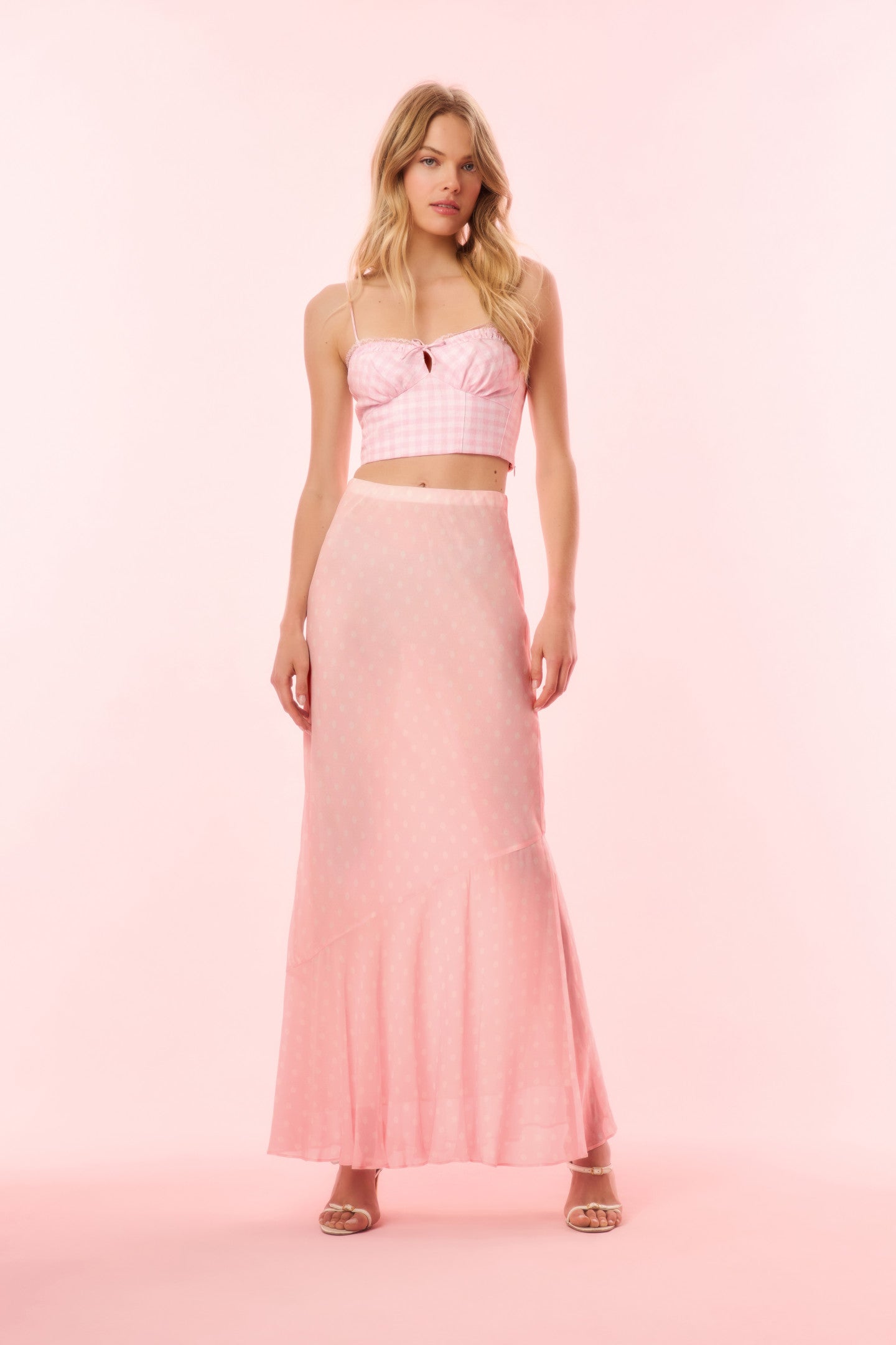 Tesleigh Chiffon Polkadot Maxi Skirt - Flowy Long Summer Skirt for Women, Boho Beach Dress with Elastic Waist, Perfect for Vacation, Party & Casual Wear