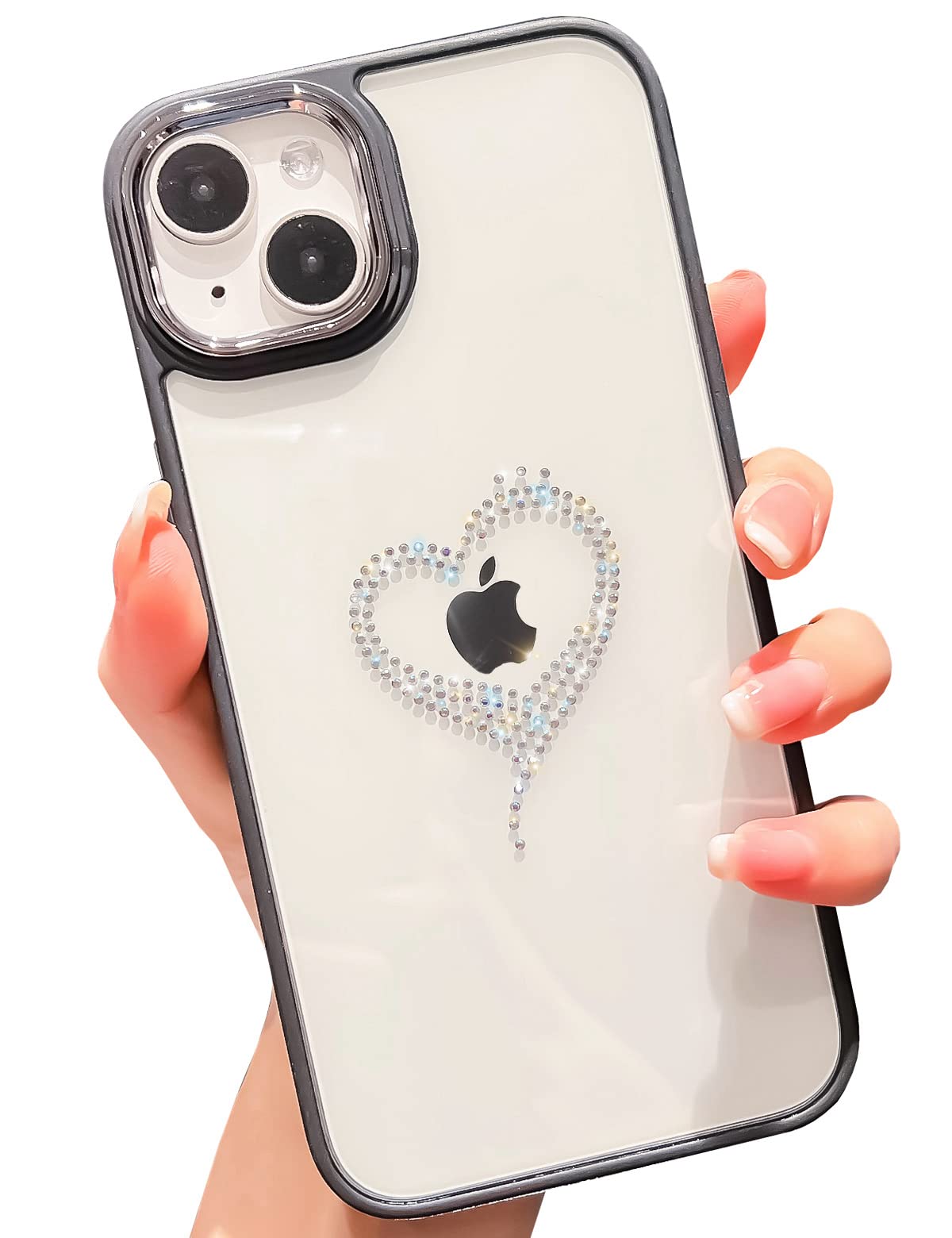BANAILOA iPhone 14 Case for Women - Sparkling Rhinestone Glitter Phone Cover with Heart Design, Hard PC + Soft TPU Protective Case (Black) | Perfect Gift for Birthday, Valentine's Day & Everyday Use