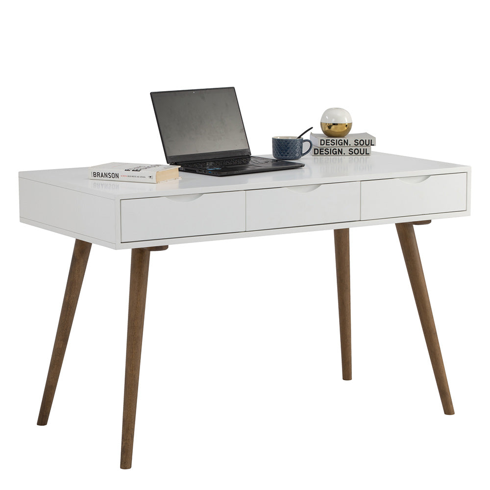 BLANCO Modern Study Desk 120cm - White & Walnut Finish, Home Office Desk for Small Spaces, Perfect for Remote Work and Online Learning