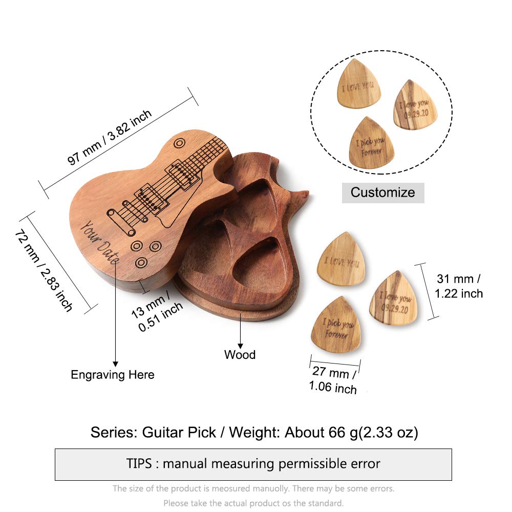 Personalized Wooden Guitar Pick Box with 3 Premium Wooden Picks - Acoustic Electric Bass & Ukulele Accessories - Unique Music Gift for Guitar Players & Boyfriends - Perfect for Practice, Performances & Music Lovers