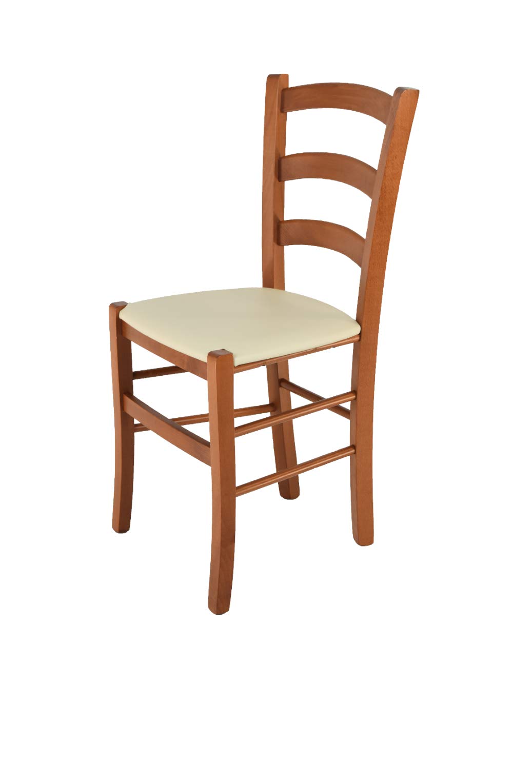 TommyChairs Venice Wooden Dining Chair - Cherry Beech Frame with Ivory Polyurethane Upholstered Seat - Perfect for Kitchen, Dining Room, and Home Decor