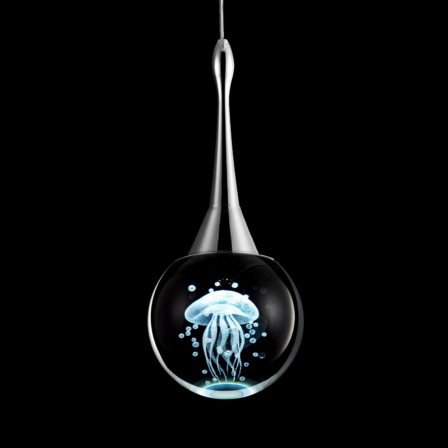 CHYING Mini LED Teardrop Crystal Pendant Light - 6000K Cool White Chrome Ceiling Hanging Light for Kitchen Island, Bathroom, Dining Room & Bar | Modern Globe Jellyfish Lighting for Home & Office Decor
