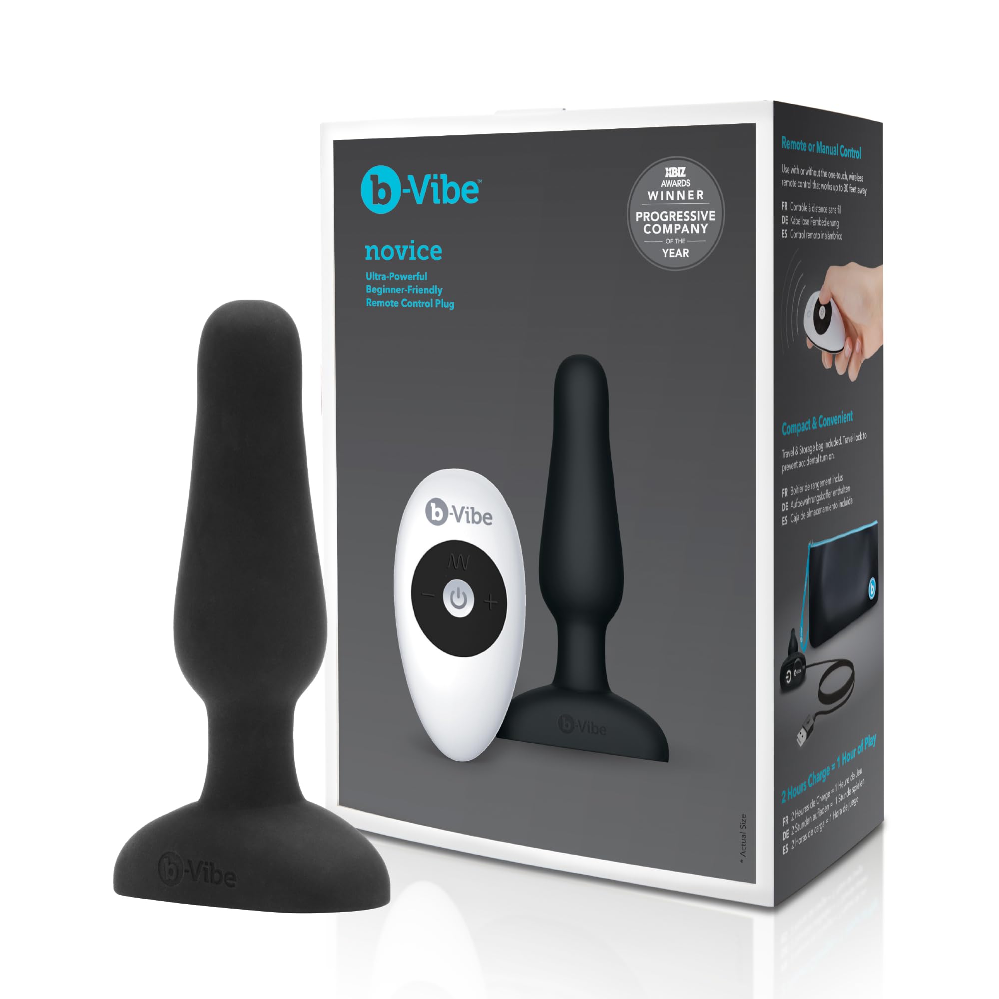 b-Vibe Novice Plug Remote Control Anal Plug - Black | Rechargeable Adult Sex Toy for Couples, Anal Training & Pleasure | Perfect for Beginners, Long Distance Play & Sensual Exploration