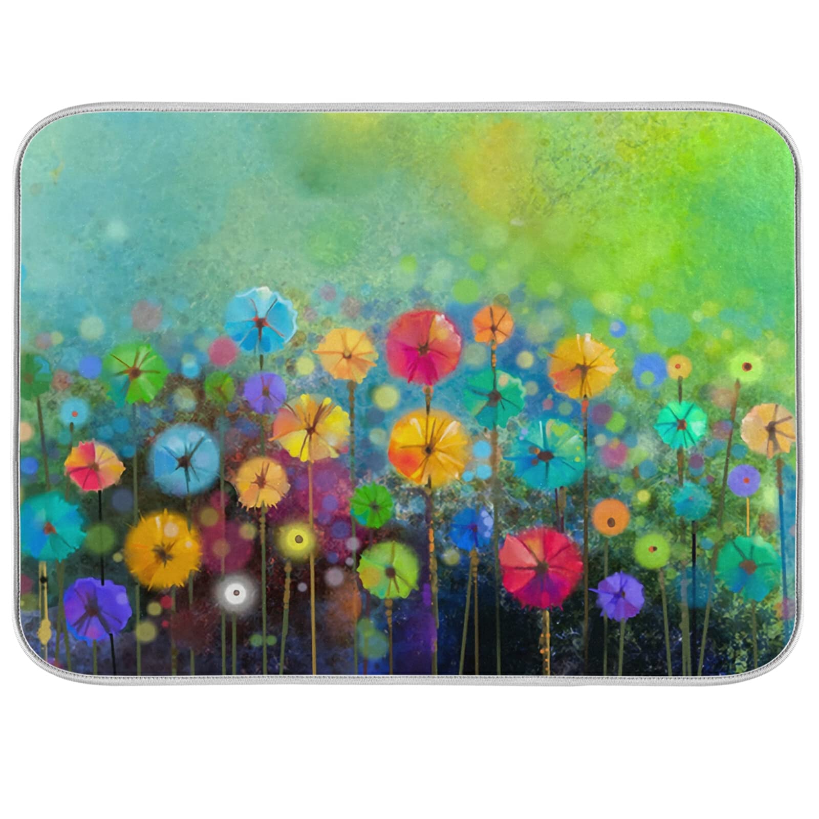 UMIRIKO Floral Dish Drying Mat 16x18in - Absorbent Reversible Kitchen Counter Mat for Dishes Drainer