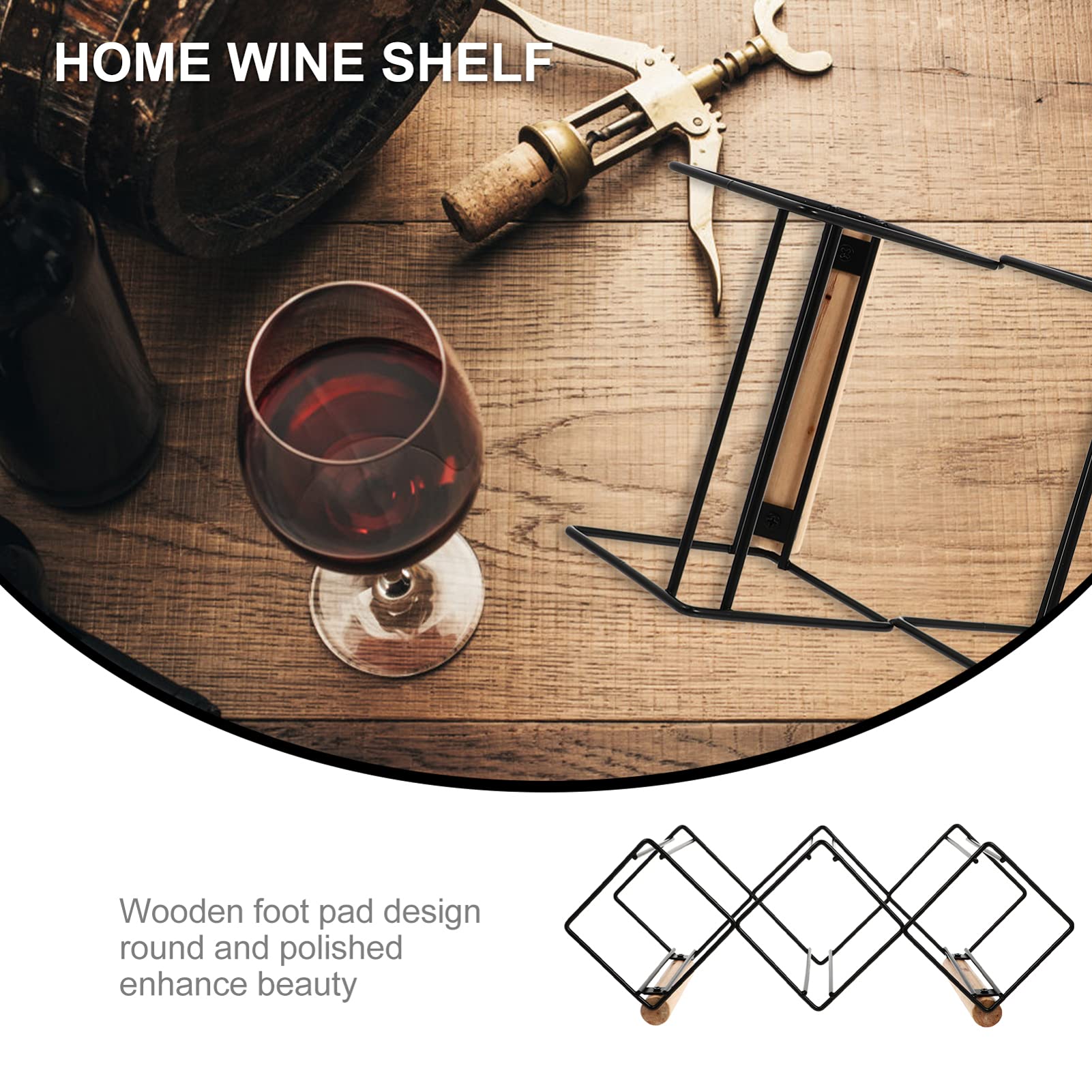 Stylish Hemoton Iron Wine Bottle Rack with Wood Base - Wine Display Organizer for Home Bar, Kitchen Counter, or Wine Cabinet Storage - Perfect for Entertaining Guests & Home Decor