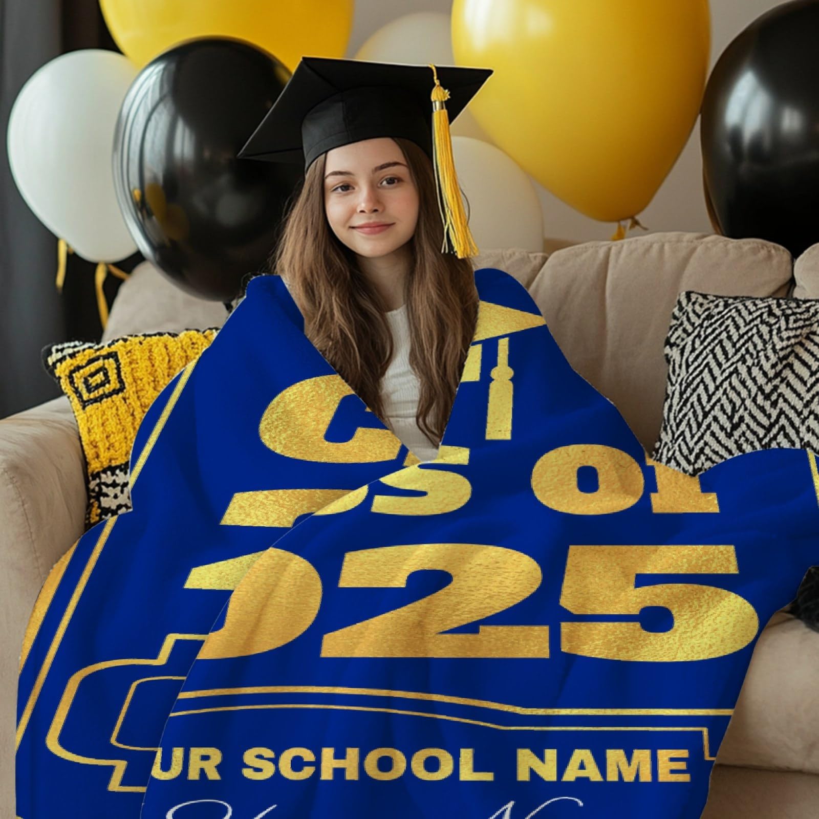 Personalized Graduation Blanket 2025 - Custom Class of 2025 Throw Blanket Gift for High School & College Graduates - 30x40 Inch Soft Fleece Blanket for Graduation Party Decor & Dorm Room Essentials