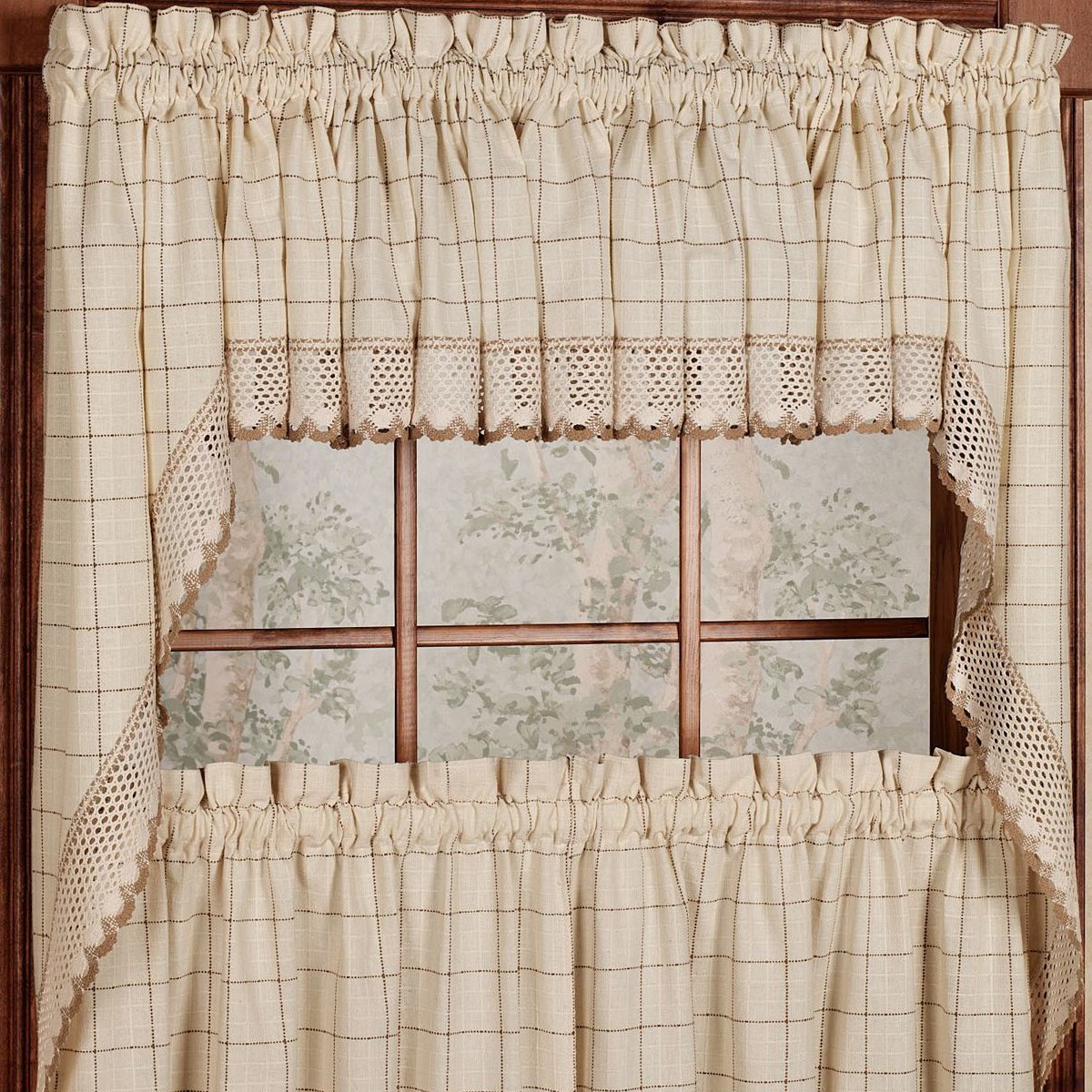 Stylish Kitchen Window Curtains - Sweet Home Collection Tier, Swag & Valance in Unique Patterns | Perfect for Farmhouse, Cottage & Modern Home Decor | Adirondack Toast Design for Cozy Kitchens & Dining Areas