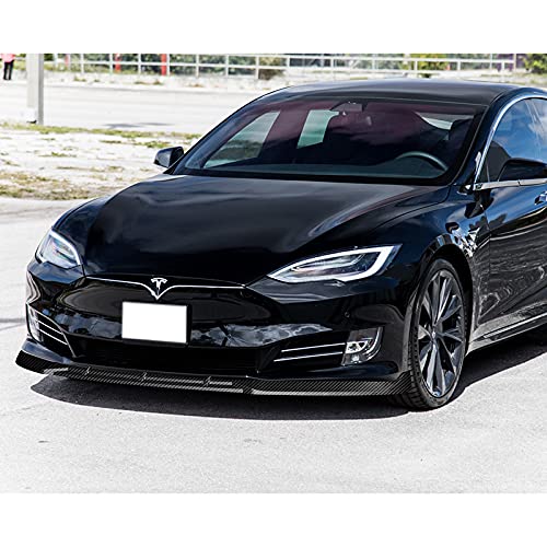 3PCS Front Bumper Lip Splitter for 2016-2020 Tesla Model S - ABS Carbon Fiber Spoiler & Air Dam Chin Diffuser Body Kit - Perfect for Street Racing & Car Show Enhancement