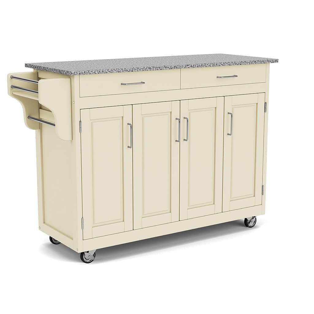 Homestyles Kitchen Cart with Gray Granite Top & Off White Frame - Rolling Island for Small Spaces, Extra Counter Space & Storage - Perfect for Apartments, Dorms & Compact Kitchens
