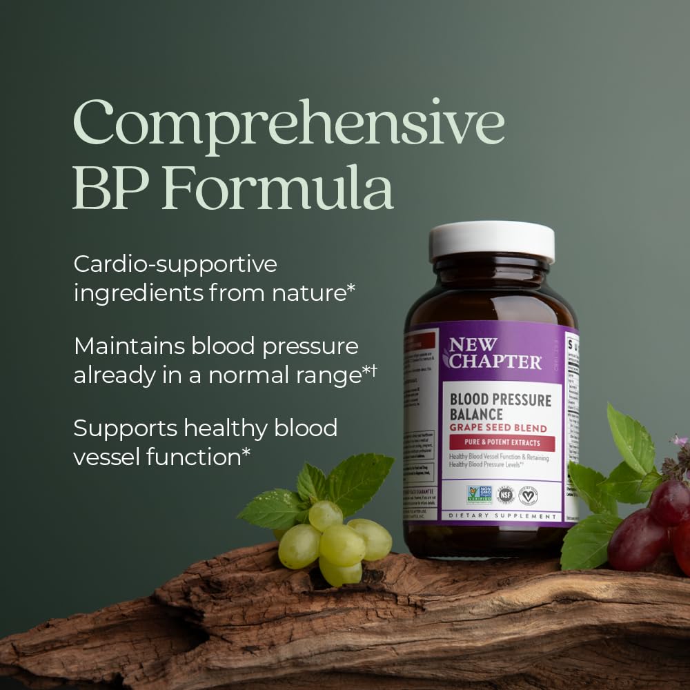 New Chapter Blood Pressure Supplement - Organic, Vegan, Non-GMO with Grapeseed & Black Currant for Healthy Circulation - 60 Capsules - Supports Heart Health for Active Lifestyles