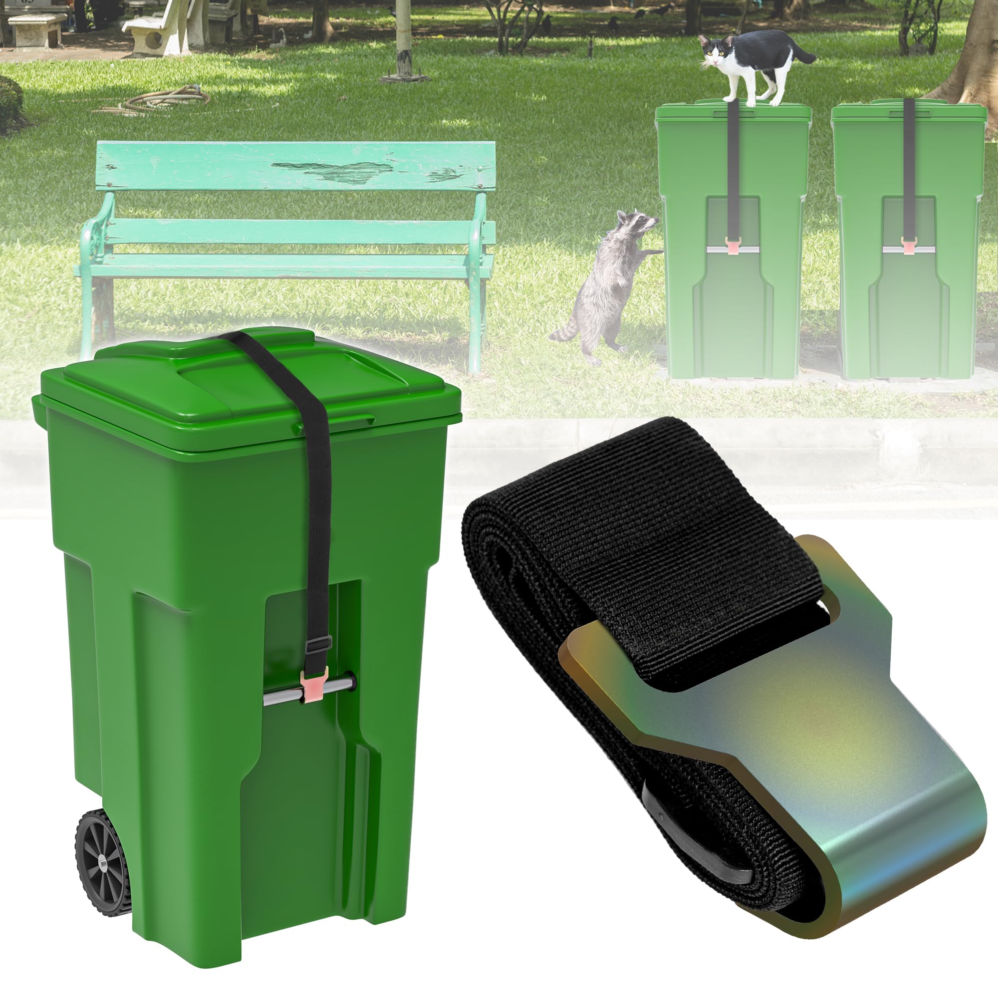 Bear Proof Trash Can Lid Lock - Heavy Duty Outdoor Garbage Bin Bungee Cord Strap for Raccoons & Animals - Secure Locking System for High Winds (Black) - Perfect for Camping, Backyard & Wildlife Areas