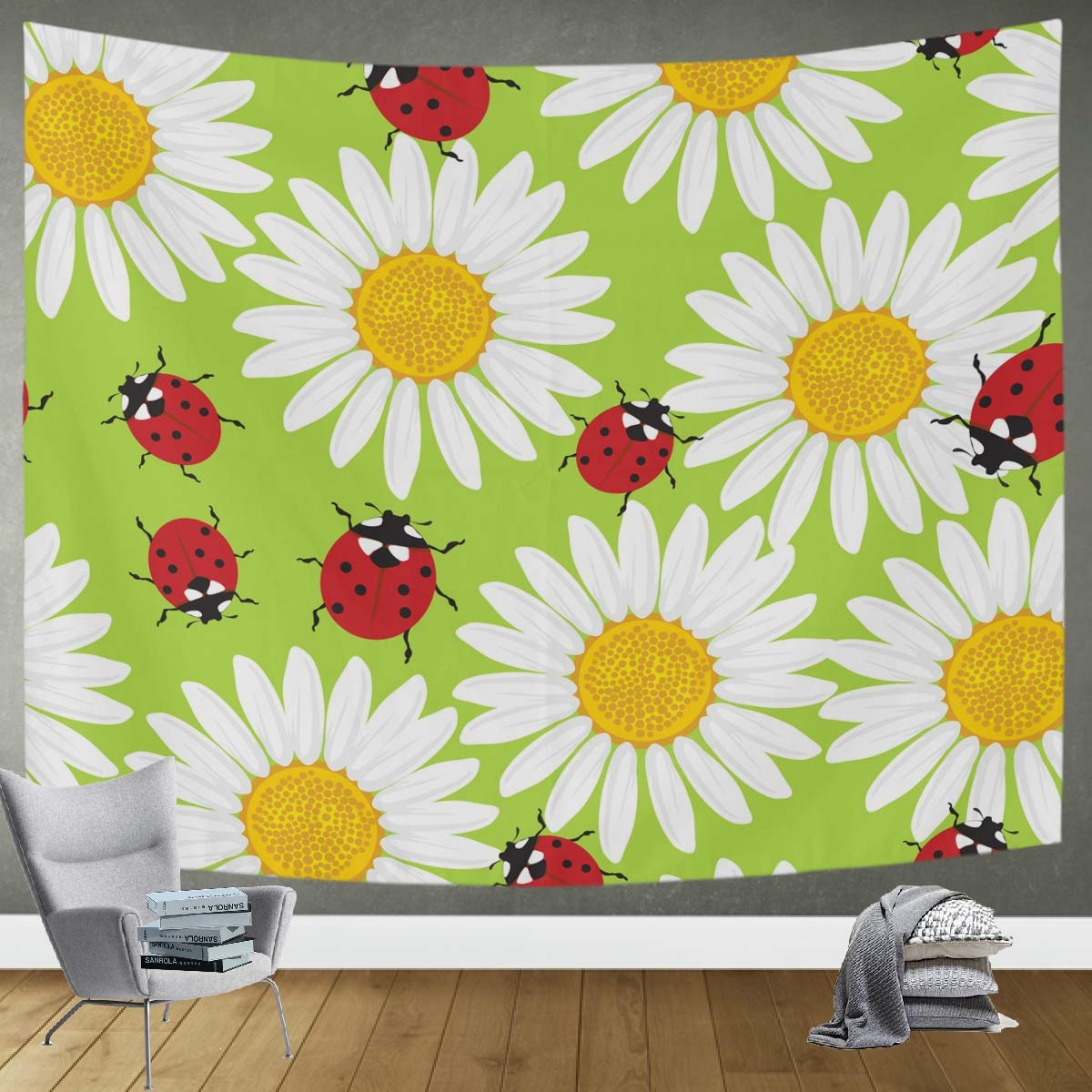 DOMIKING Bohemian Wall Hanging Tapestry - 90x60in Floral Chamomile Design for Bedroom, Living Room & Office Decor | Hippie Aesthetic Wall Blanket for Meditation Spaces, Dorm Rooms & Festival Decorations