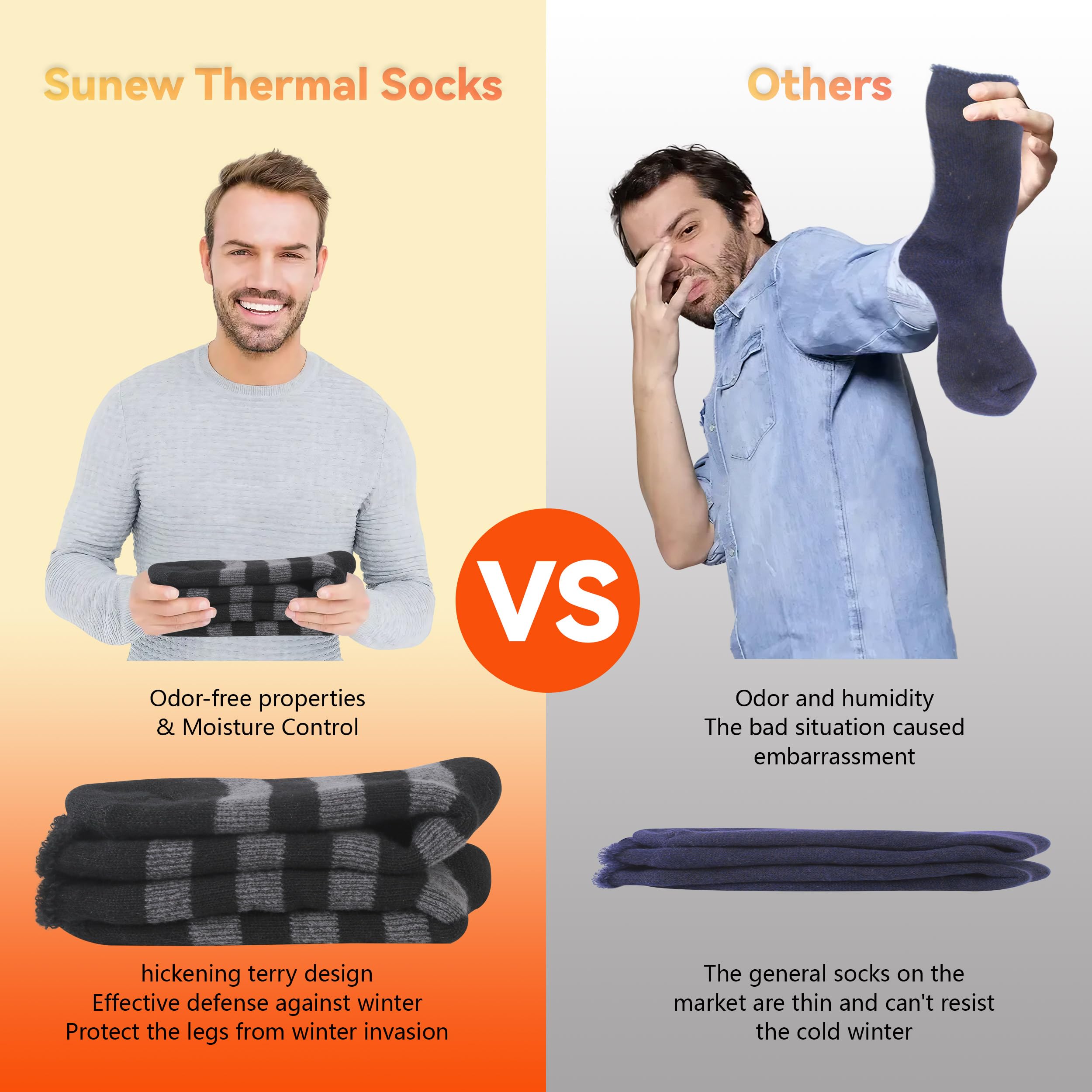 Sunew Thermal Socks 4 Pack - Winter Heated Socks for Men & Women - Warm Wool Ski Socks for Outdoor Activities, Hiking & Snow Sports - Perfect for Cold Weather & Winter Adventures
