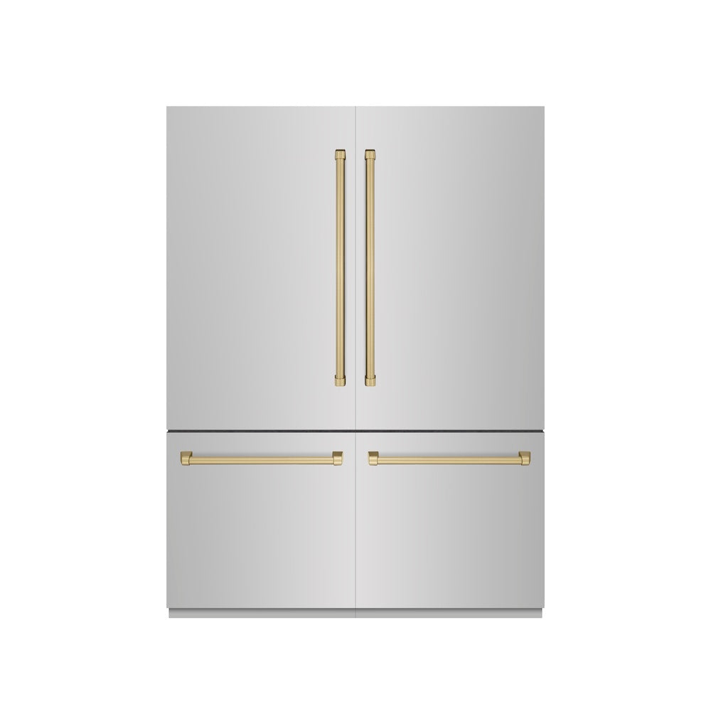 ZLINE Autograph Edition 60-Inch 32.2 cu. ft. French Door Built-In Bottom Freezer Refrigerator with Water Dispenser & Ice Maker - Stainless Steel with Graphite Gray Interior & Champagne Bronze Accents (GRBIVZ 304 60CB) - Perfect for Modern Kitchens & Open-Concept Homes