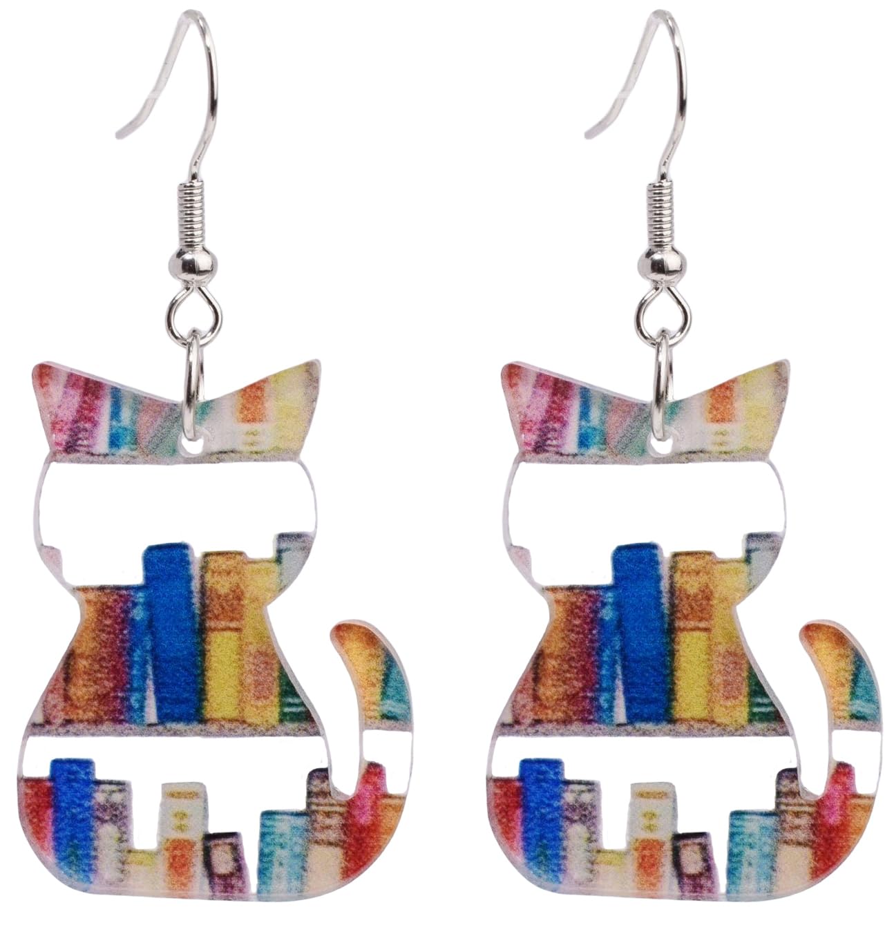 Handmade Wooden Book Earrings for Women - Cat & Apple Pendant Design, Unique Back to School Gifts for Teachers & Students | Perfect for Reading Enthusiasts, Book Club Meetings & Literary-Themed Outfits