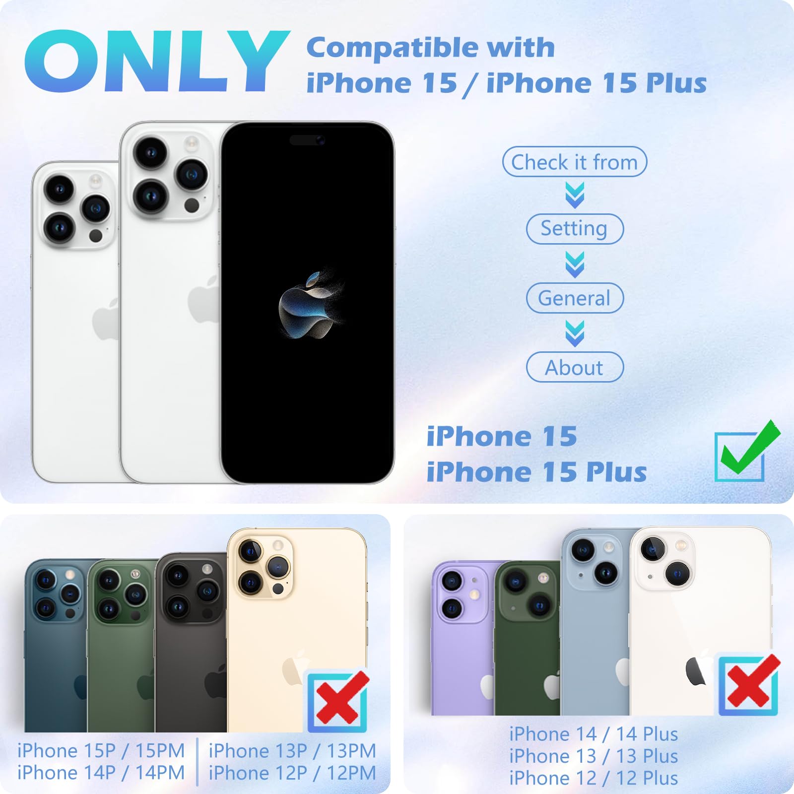 iMLuckies iPhone 15 & iPhone 15 Plus Camera Lens Protector - HD Clear Aluminum Alloy Ring with 9H Tempered Glass, Glitter Colorful Back Screen Protector | Perfect for Photography Enthusiasts & Fashion Lovers