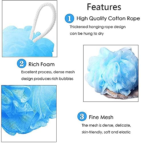 Alboss Exfoliating Loofah Sponge - Soft Round Bath Body Scrubber for Men, Women & Kids - Gentle Exfoliating Shower Pouf - Pack of 2 Multicolor Bath Sponges - Perfect for Daily Shower, Spa & Skincare Routine