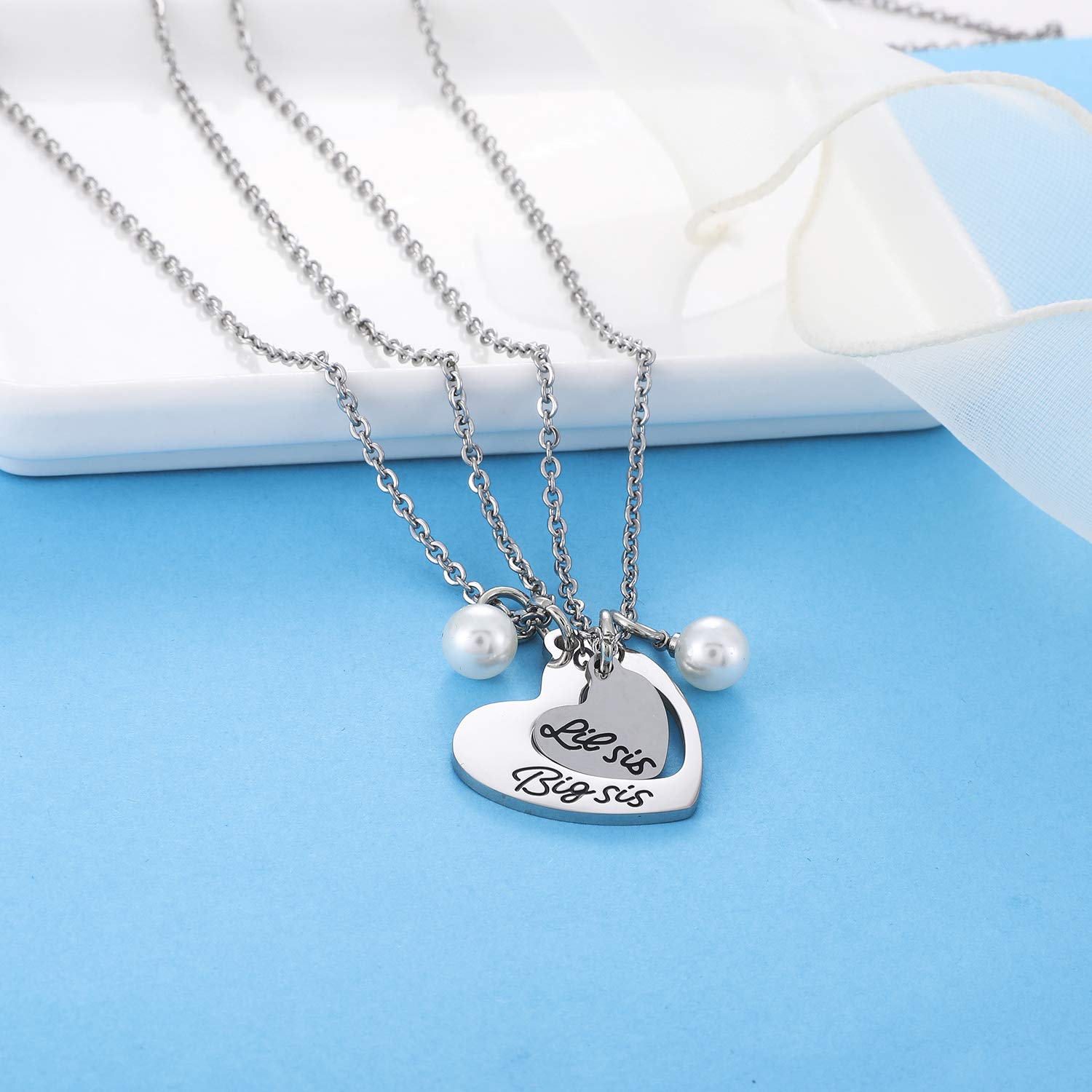 Big Sis Lil Sis Necklaces Set for 2 - Best Sister & BFF Heart Pendant Jewelry Gift - Perfect for Birthdays, Anniversaries & Friendship Day
