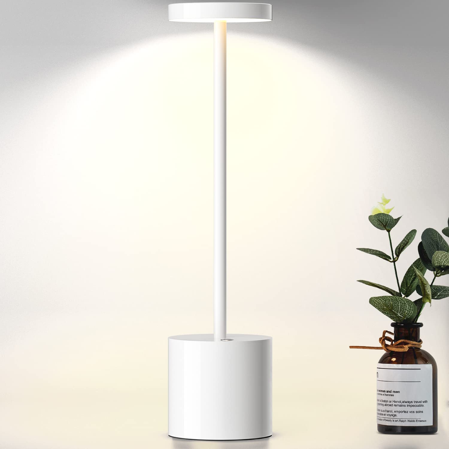 Rechargeable LED Cordless Table Lamp - 10.25 Inch Energy Saving Desk Light with 2 Brightness Levels, Modern Aluminum Night Light for Bedroom, Hotel, Restaurant, Nightstand & Study (White) - Perfect for Reading, Working & Creating Cozy Ambiance