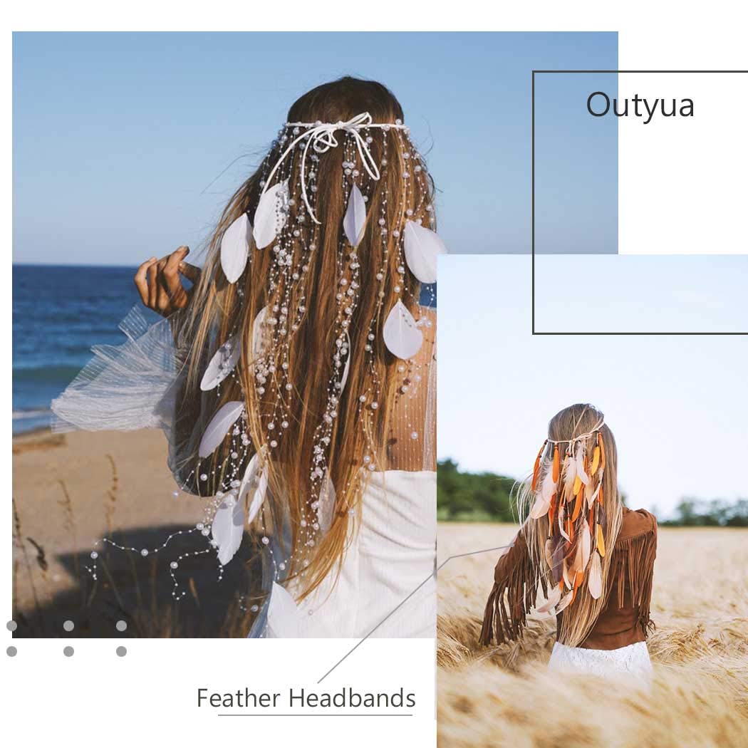 Boho Feather Headbands for Women - Adjustable Long Feather Headdress for Halloween, Wedding & Festival - Gypsy Indian Hair Accessories for Women & Girls - Perfect for Costume Parties, Music Festivals & Boho Chic Outfits
