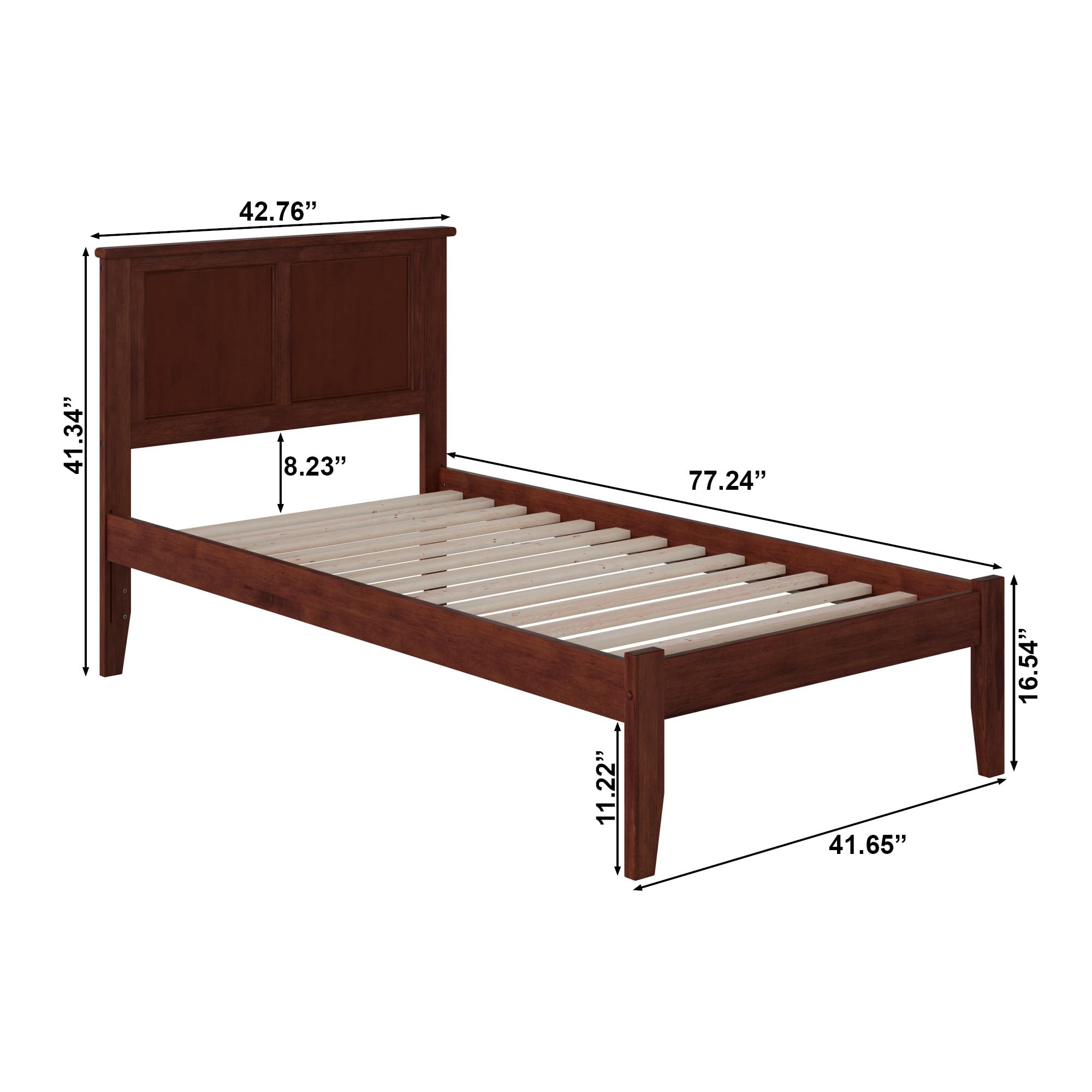 AFI Madison Twin Platform Bed Frame with USB Charging Ports - Solid Walnut Wood for Modern Bedrooms, Kids' Rooms & Guest Rooms