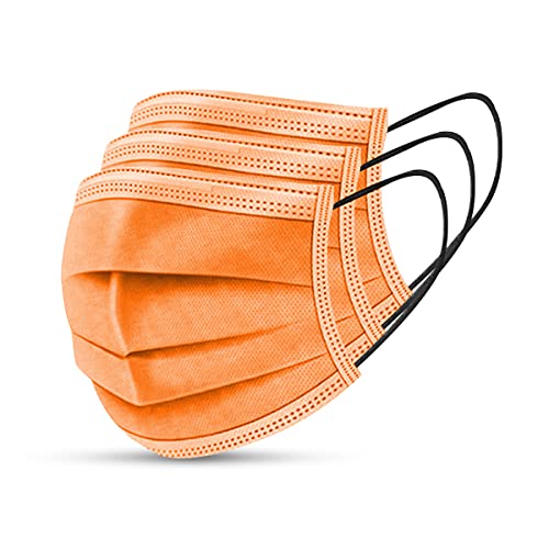 50 PCS Orange 3-Ply Disposable Face Masks with Earloop - for Daily Protection & Outdoors
