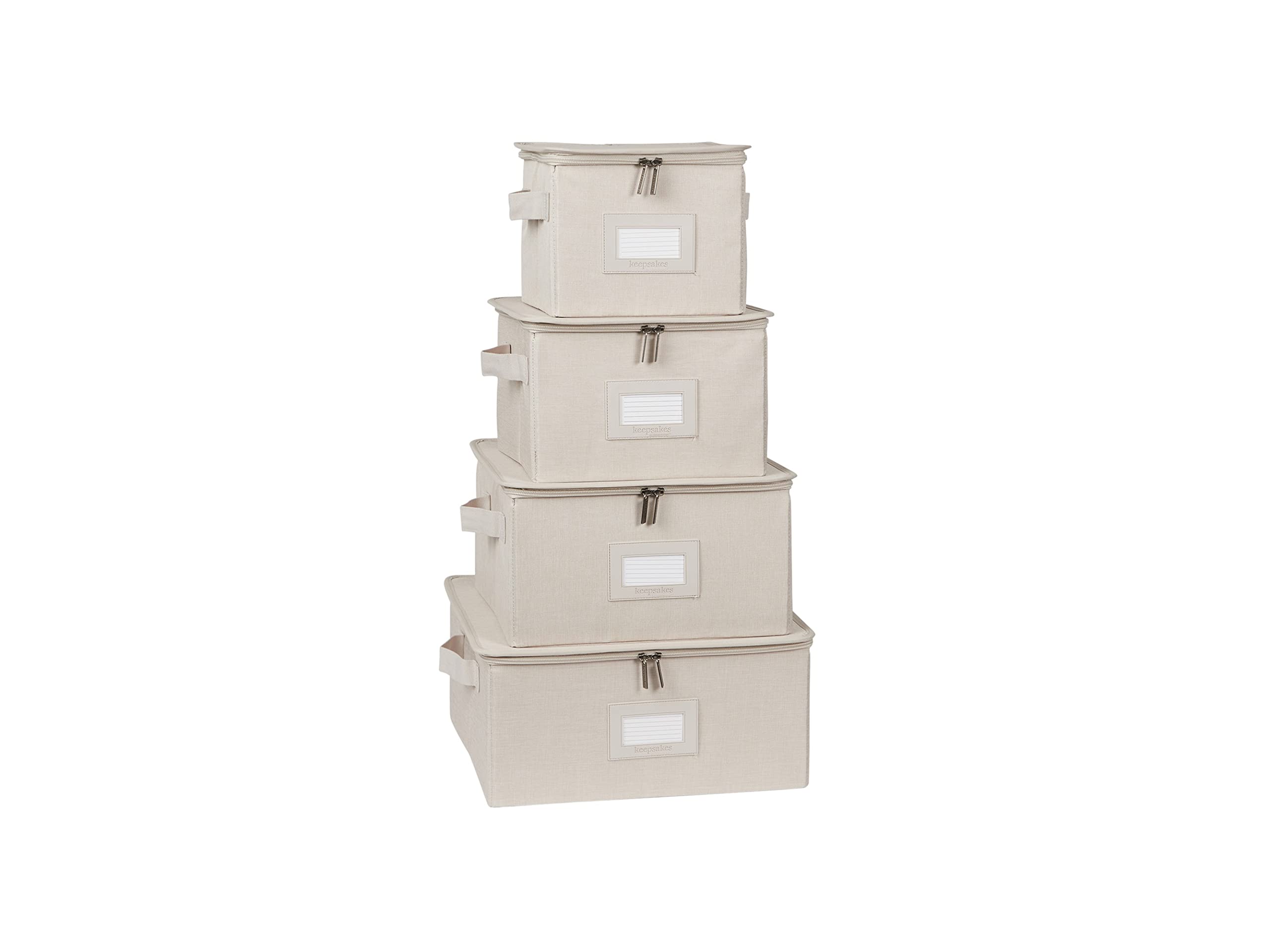 Covermates Keepsakes Dish Storage Box – Stackable Organizer with Reinforced Handles for China & Fine Dining Storage, Beige Heather | Perfect for Kitchen Organization, Holiday China Display & Heirloom Protection