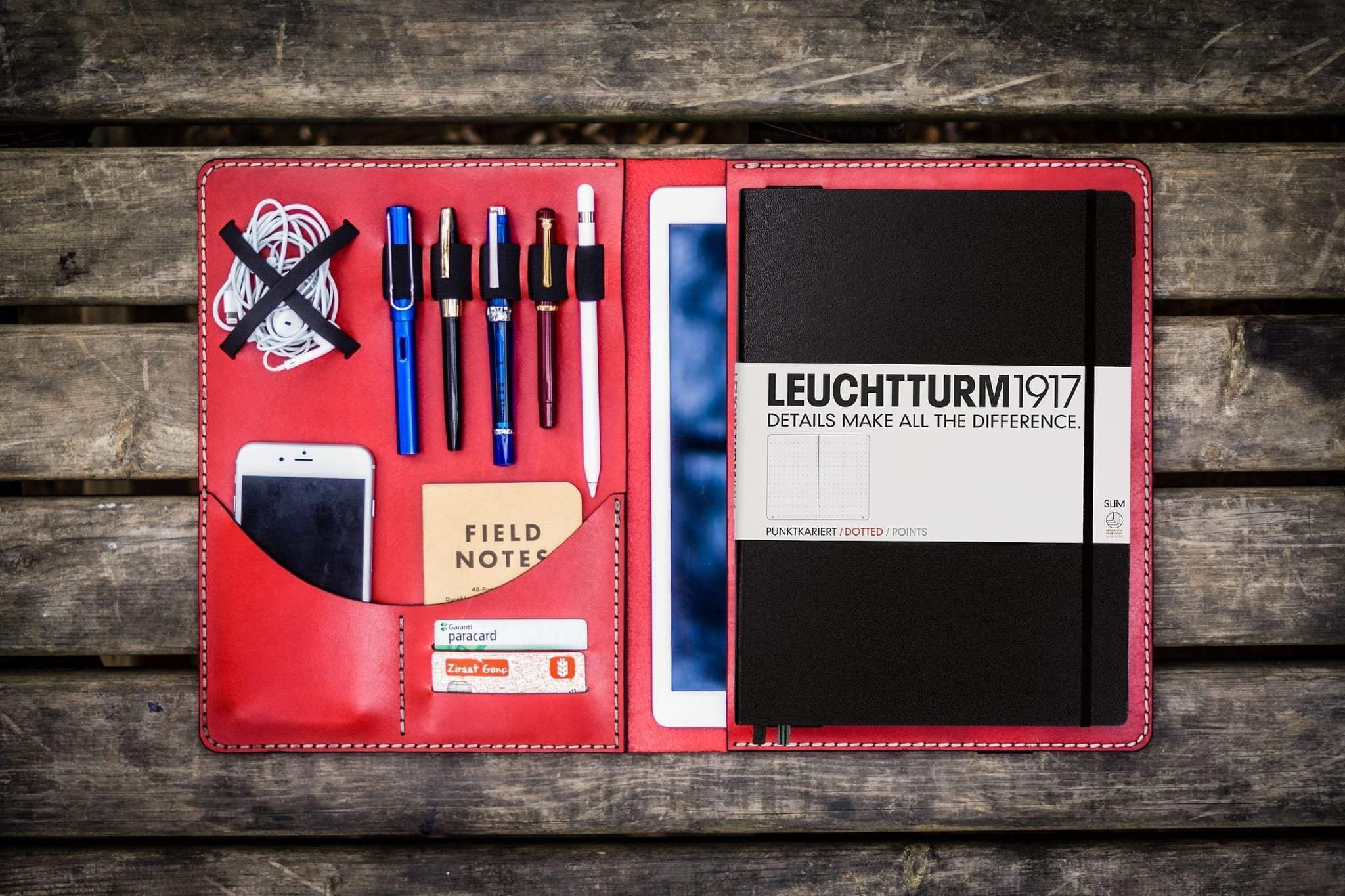 Leuchtturm1917 A4+ Genuine Leather Portfolio Cover - Red | Professional Document Organizer for Office, School & Travel