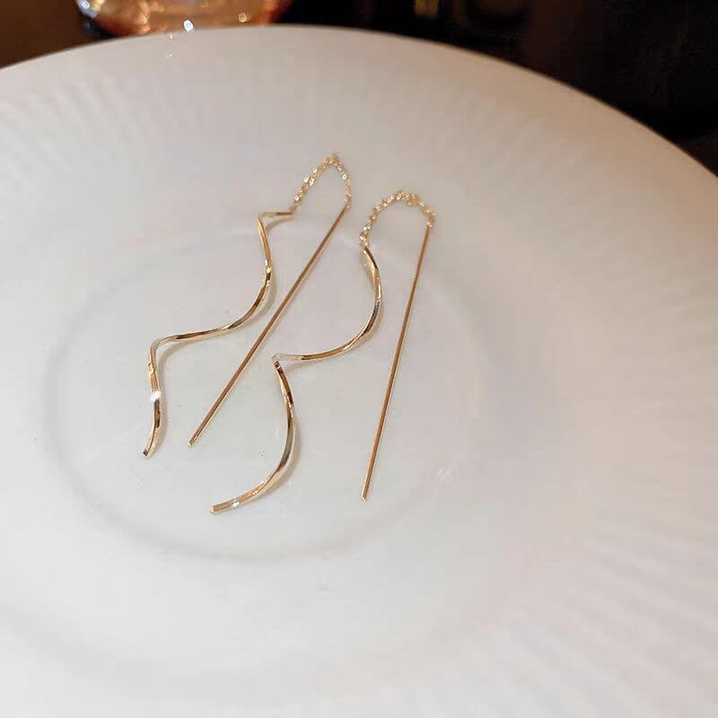 Gold Spiral Long Chain Threader Earrings for Women - Dainty Boho Chic Jewelry Gift for Party, Date Night & Everyday Wear | HE15915