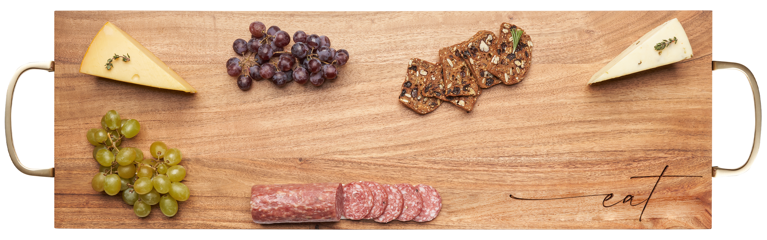 Acacia Wood Serving Board with Curved Gold Handles - Elegant Charcuterie & Cheese Platter for Entertaining - 30