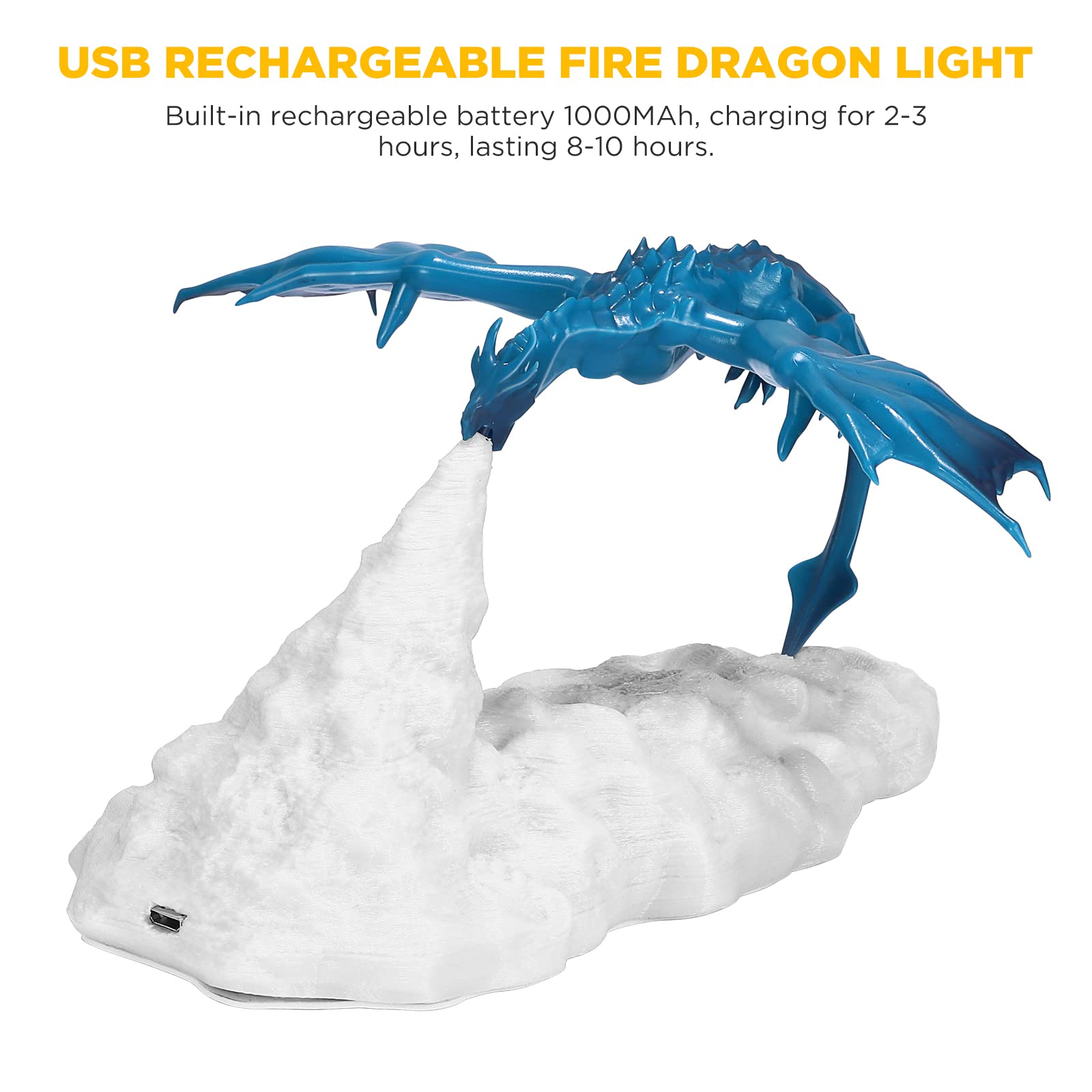 YChoice365 3D Printed Fire Breathing Dragon Night Light - USB Rechargeable Dungeons & Dragons LED Lamp for Boys Room Decor | Perfect for Gaming Setup, Bedside Lighting & Fantasy Themed Gifts