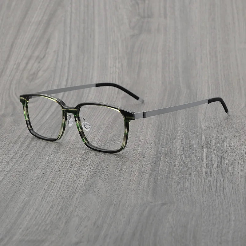 Stylish Black Square Acetate & Titanium Women's Eyeglasses - Lightweight Screwless Full Rim Frame 6007 | Perfect for Work, Reading & Everyday Fashion