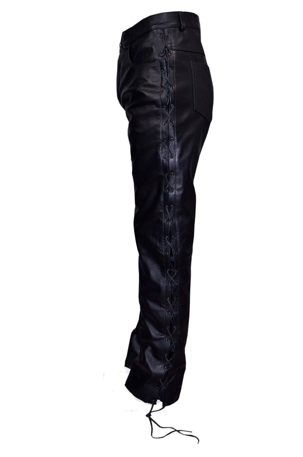 Men's Black Genuine Leather Motorcycle Biker Jeans - Classic 501 Fit for Riding & Casual Wear | Durable Real Hide Leather Pants for Harley Davidson & Cruiser Bikes