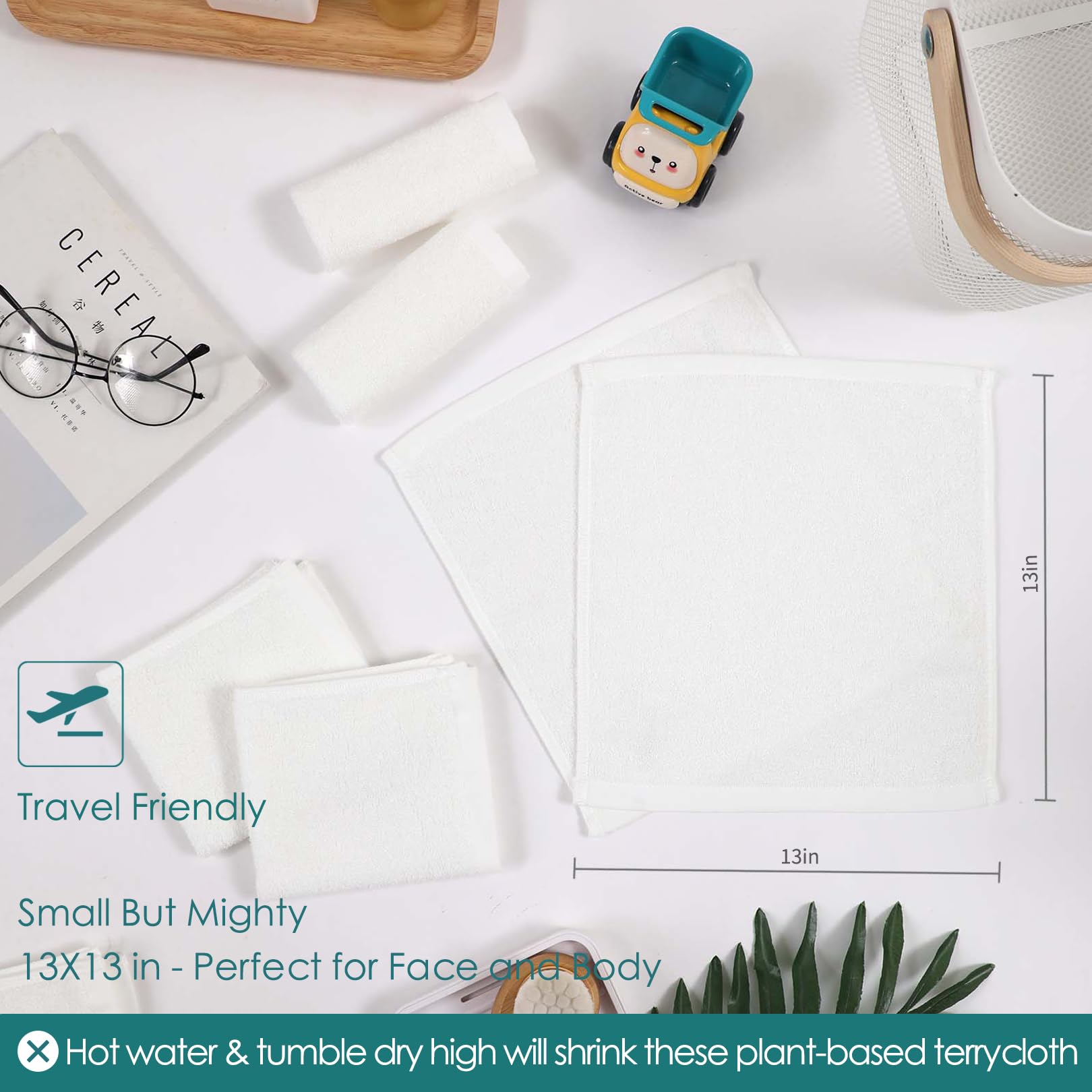 JEFFSUN 6 Pack Extra Large Face Towels 13x13 Inch - Super Soft White Washcloths for Sensitive Skin, Gentle Bath & Body Towels, Quick Dry Facial Cleansing Cloths - Perfect for Spa, Baby Care & Daily Skincare Routine