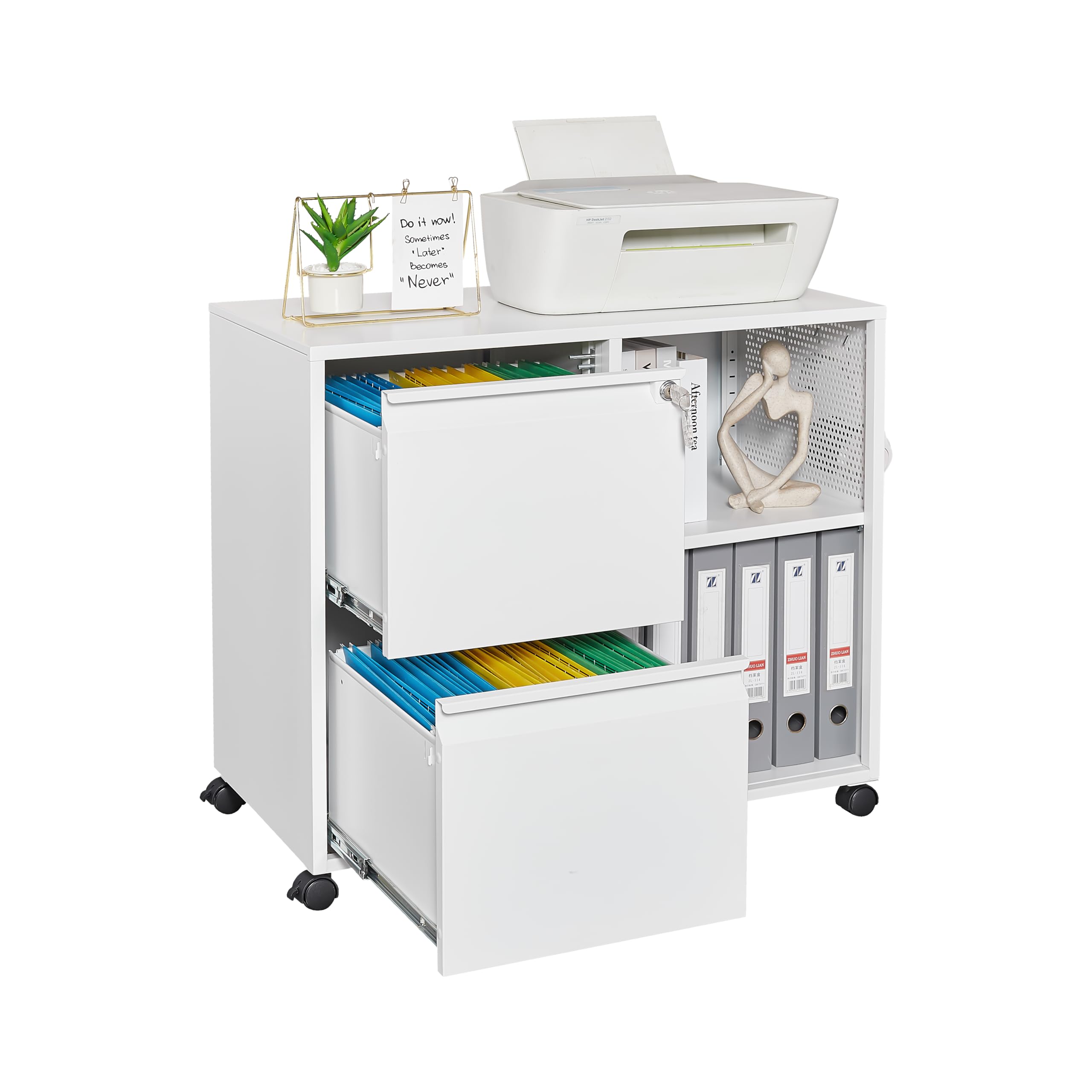 2-Drawer Mobile File Cabinet with Lock - Adjustable Shelves for Letter, A4 & Legal Size - White Lateral Filing Cabinet for Home Office Organization | Perfect for Document Storage & Workspace Organization