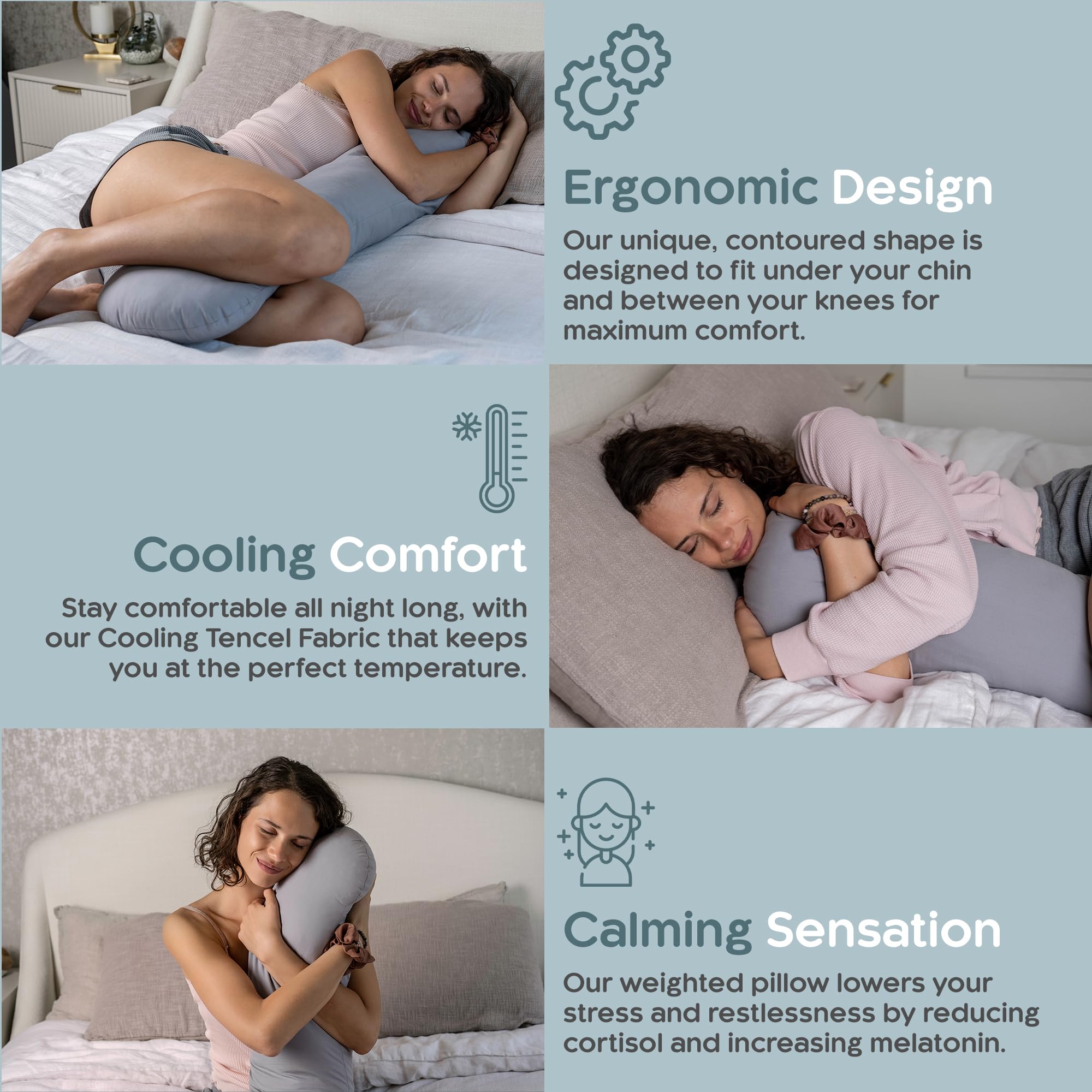 6.5lbs Weighted Body Pillow for Adults - Cooling Full Body Pillow for Side Sleepers - Promotes Deeper Sleep with Removable Cover - Perfect for Bed, Couch & Travel Use