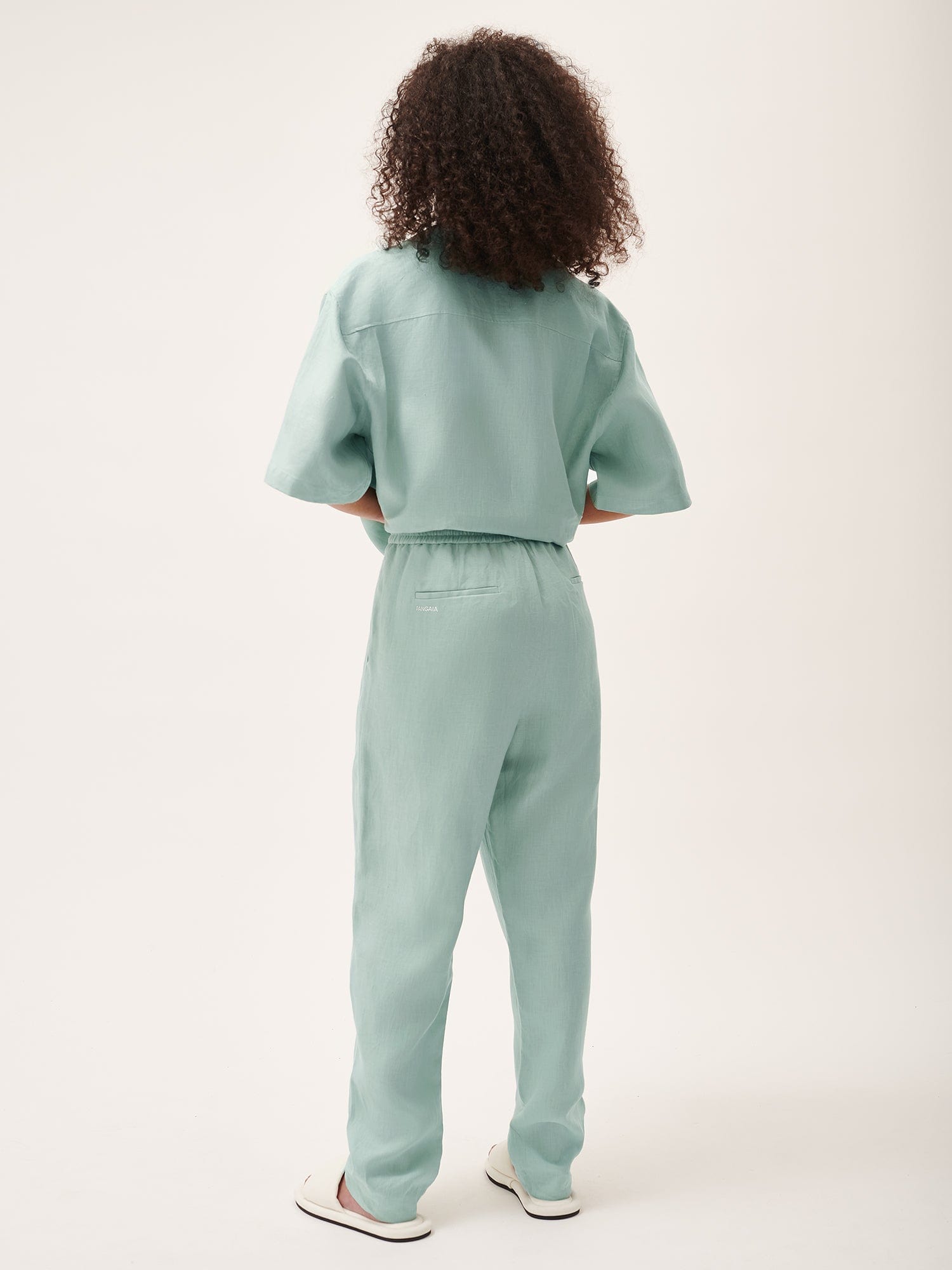 Women's Aloe Linen Pants - Soft Breathable Eucalyptus Blue Linen Trousers for Summer, Travel & Casual Wear