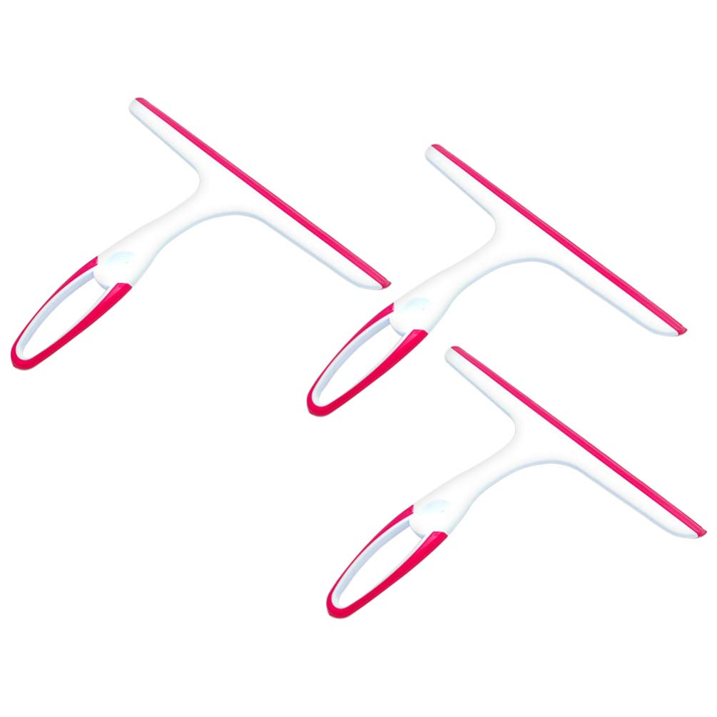 iplusmile 3-Pack Shower Squeegee for Glass Doors & Windows - Streak-Free Bathroom & Car Glass Cleaner with Ergonomic Handle (Rosy Pink) - Perfect for Shower, Mirror, and Auto Glass Cleaning