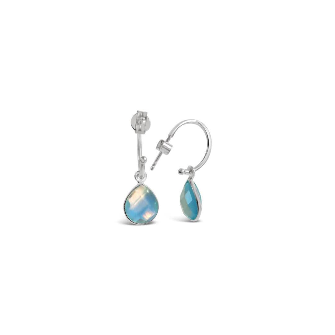 Blue Topaz Drop Hoop Earrings in Sterling Silver | December Birthstone Jewelry for Women | Perfect for Holiday Gifts, Parties & Special Occasions
