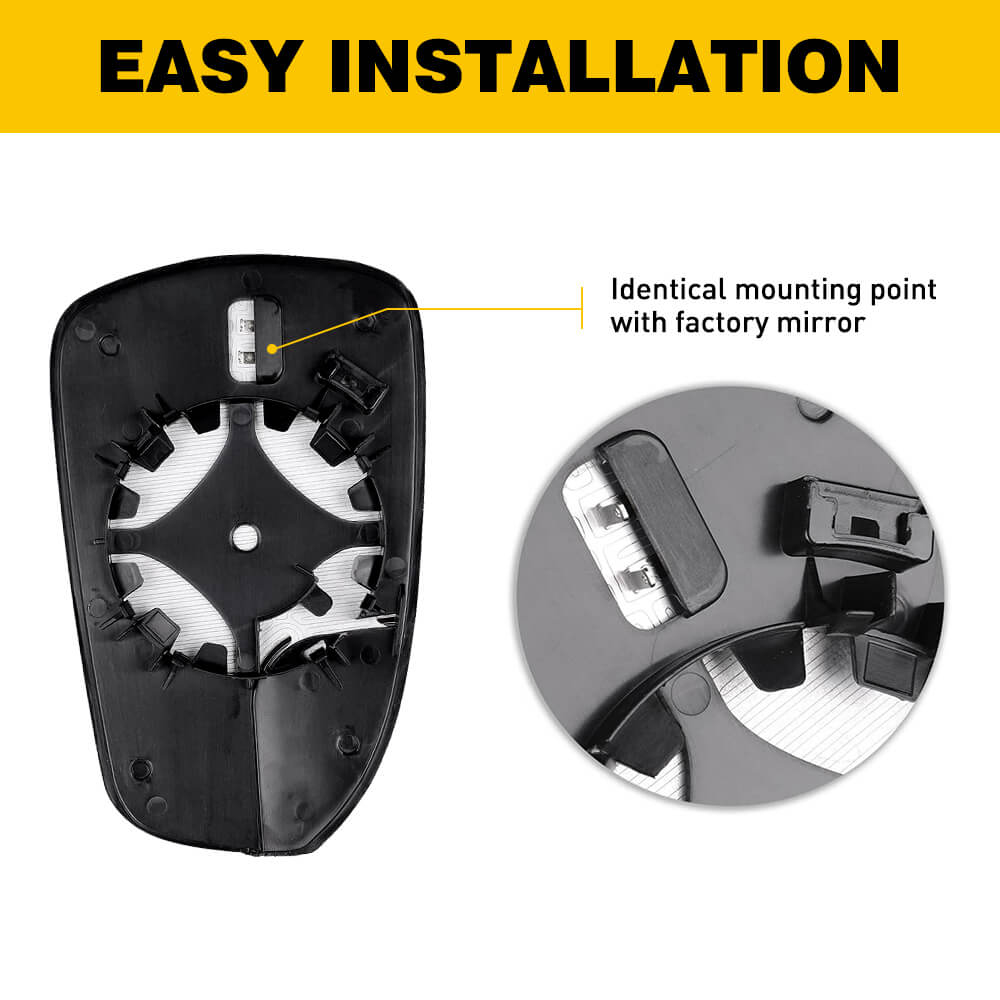 Heated Side Mirror Glass for 2013-2020 Ford Fusion - Driver & Passenger Side - Defrosting Car Power Mirrors for Winter Driving Safety