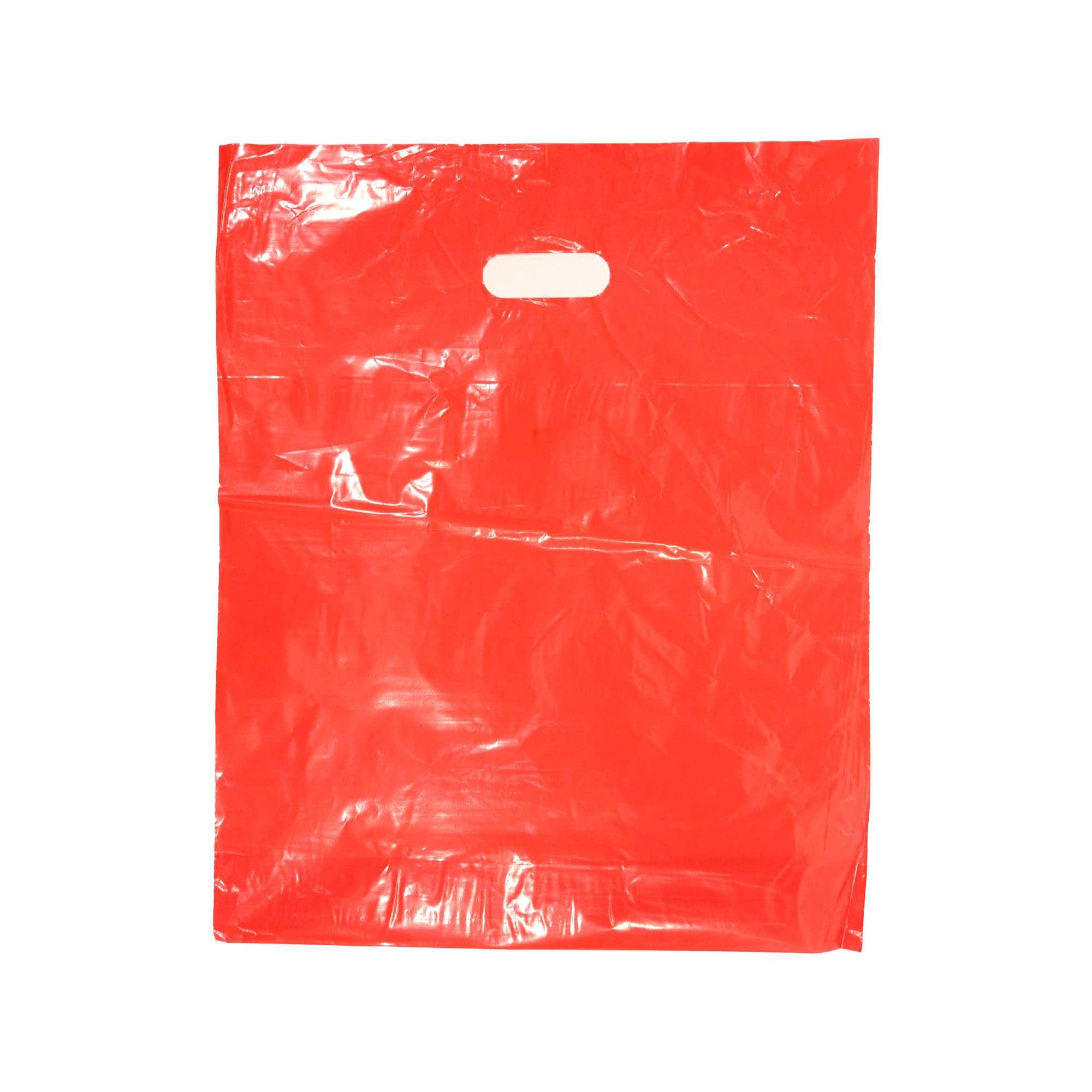 SSWBasics 500 Pack 15x18x4 Inch Large Low Density Red Plastic Shopping Bags with Die-Cut Handles - Durable Retail Merchandise Bags for Thrift Stores, Boutiques & Gift Shops - Perfect for Clothing, Books & Lightweight Items