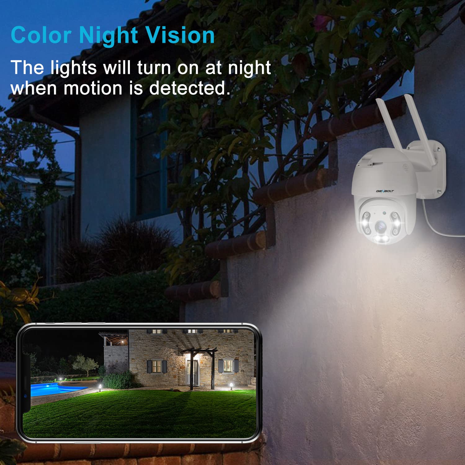 GENBOLT 2.5K Outdoor Security Camera with PoE & Dual WiFi (2.4/5GHz) - Auto Tracking, Human/Vehicle Detection, Pan-Tilt, Siren Alarm - Ideal for Home Surveillance, Business Security & Property Monitoring