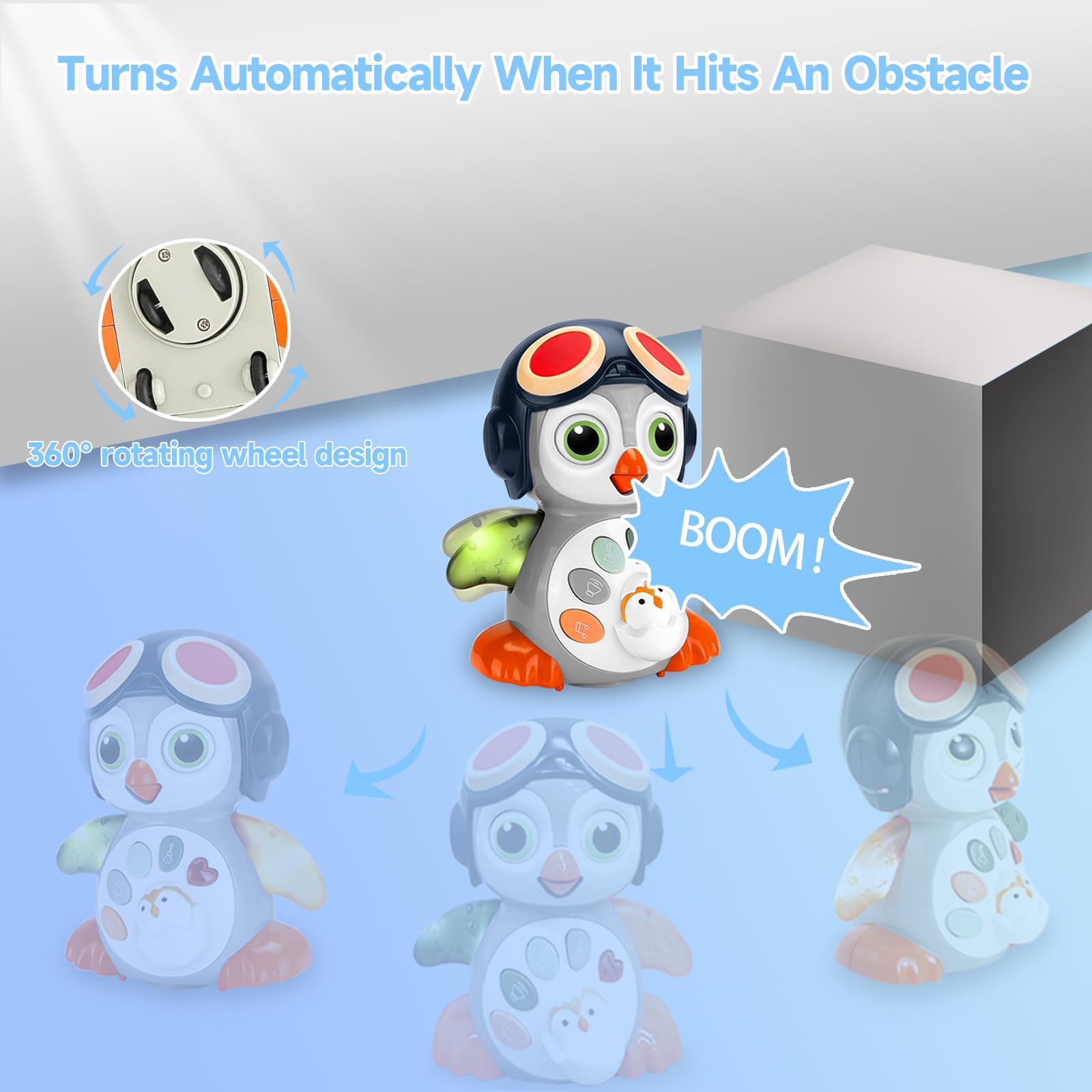 Musical Penguin Baby Crawling Toy with Lights - Interactive Tummy Time Toy for Infants 0-36 Months, Developmental Learning Toy for Boys & Girls Ages 1-3 - Perfect Christmas & 1st Birthday Gift for Toddlers | Encourages Crawling & Sensory Play